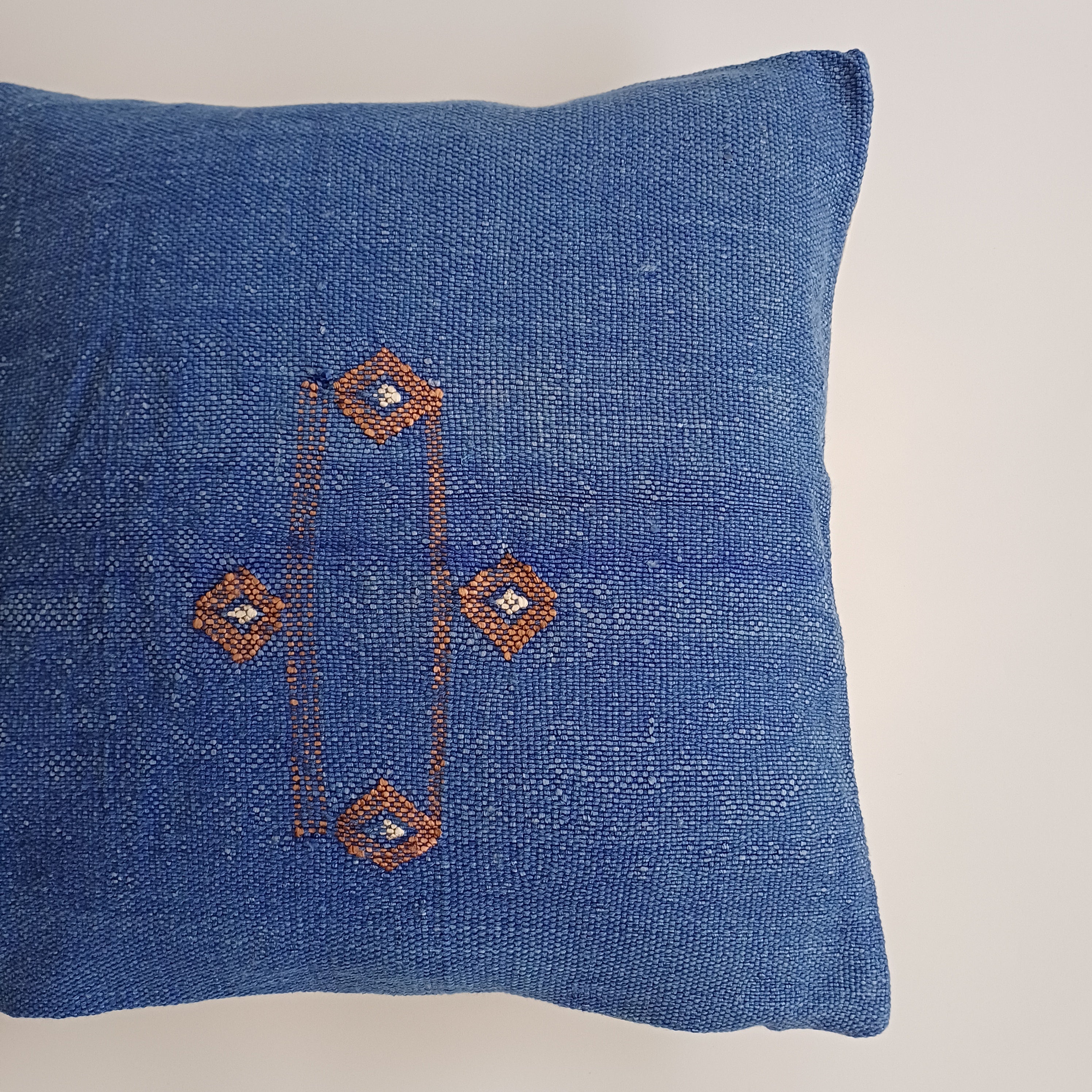 Moroccan Handmade Dark Blue Cactus Silk Cushion Cover 16''x16'' / 40x40 CM