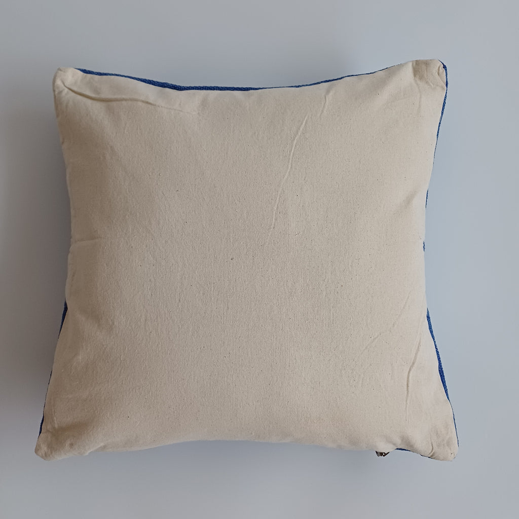 Moroccan Handmade Dark Blue Cactus Silk Cushion Cover 16''x16'' / 40x40 CM
