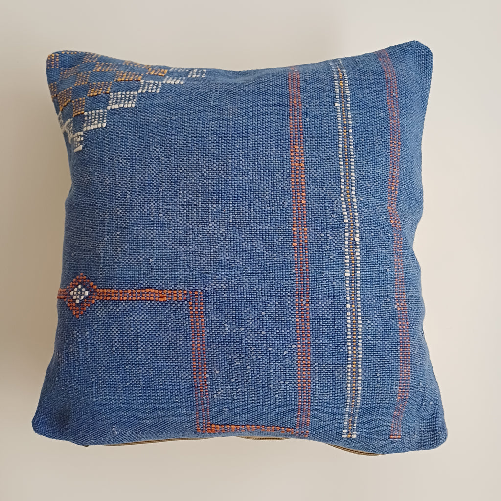 Moroccan Handmade Dark Blue Cactus Silk Cushion Cover 16''x16'' / 40x40 CM