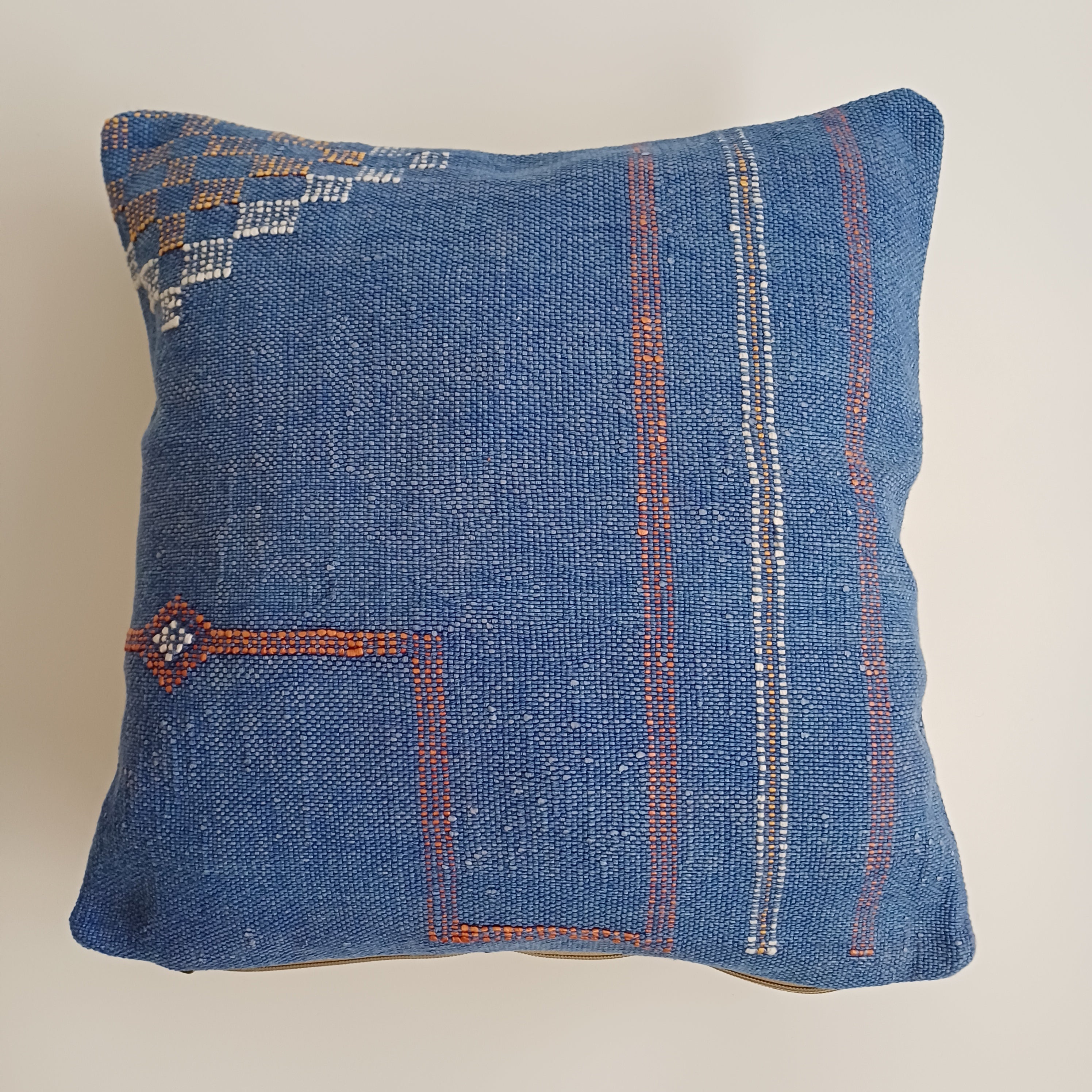 Moroccan Handmade Dark Blue Cactus Silk Cushion Cover 16''x16'' / 40x40 CM