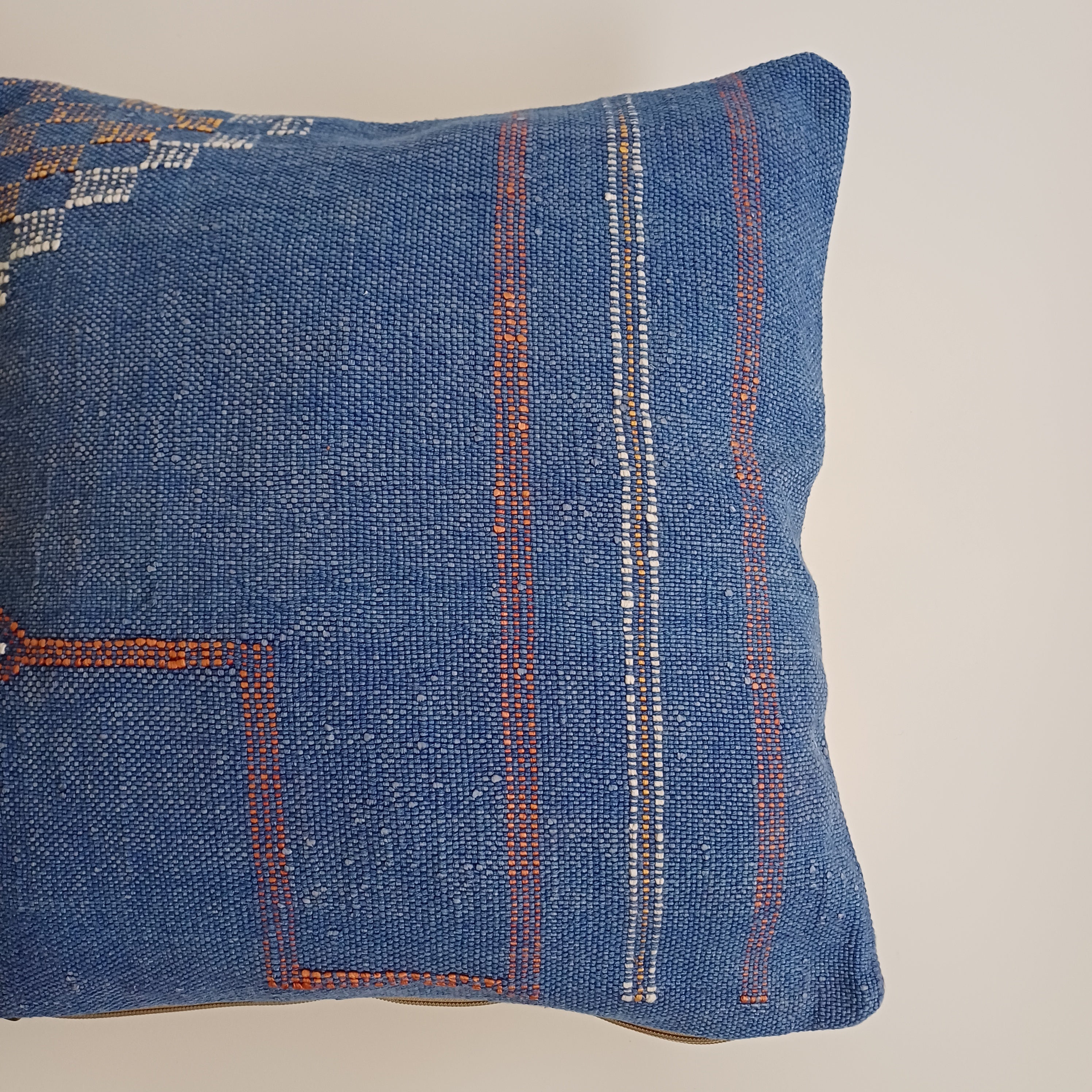 Moroccan Handmade Dark Blue Cactus Silk Cushion Cover 16''x16'' / 40x40 CM