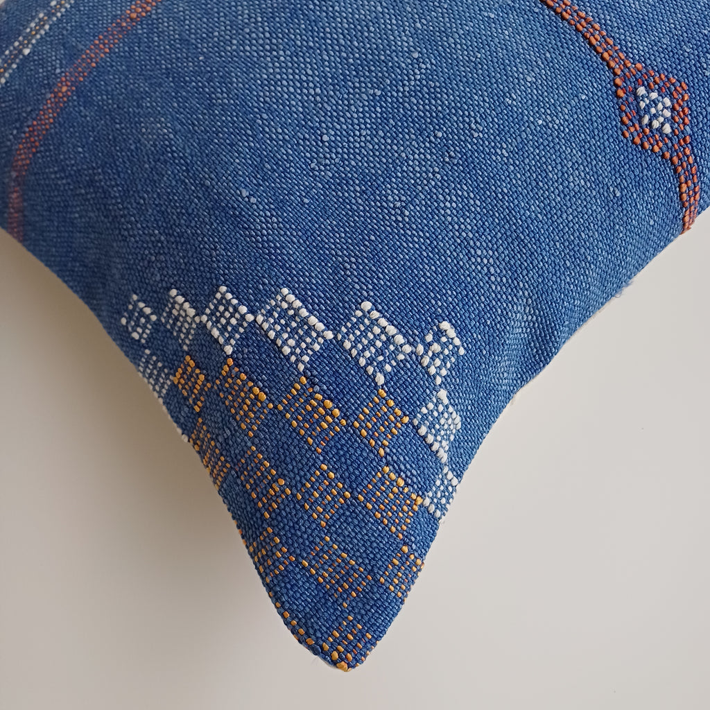 Moroccan Handmade Dark Blue Cactus Silk Cushion Cover 16''x16'' / 40x40 CM