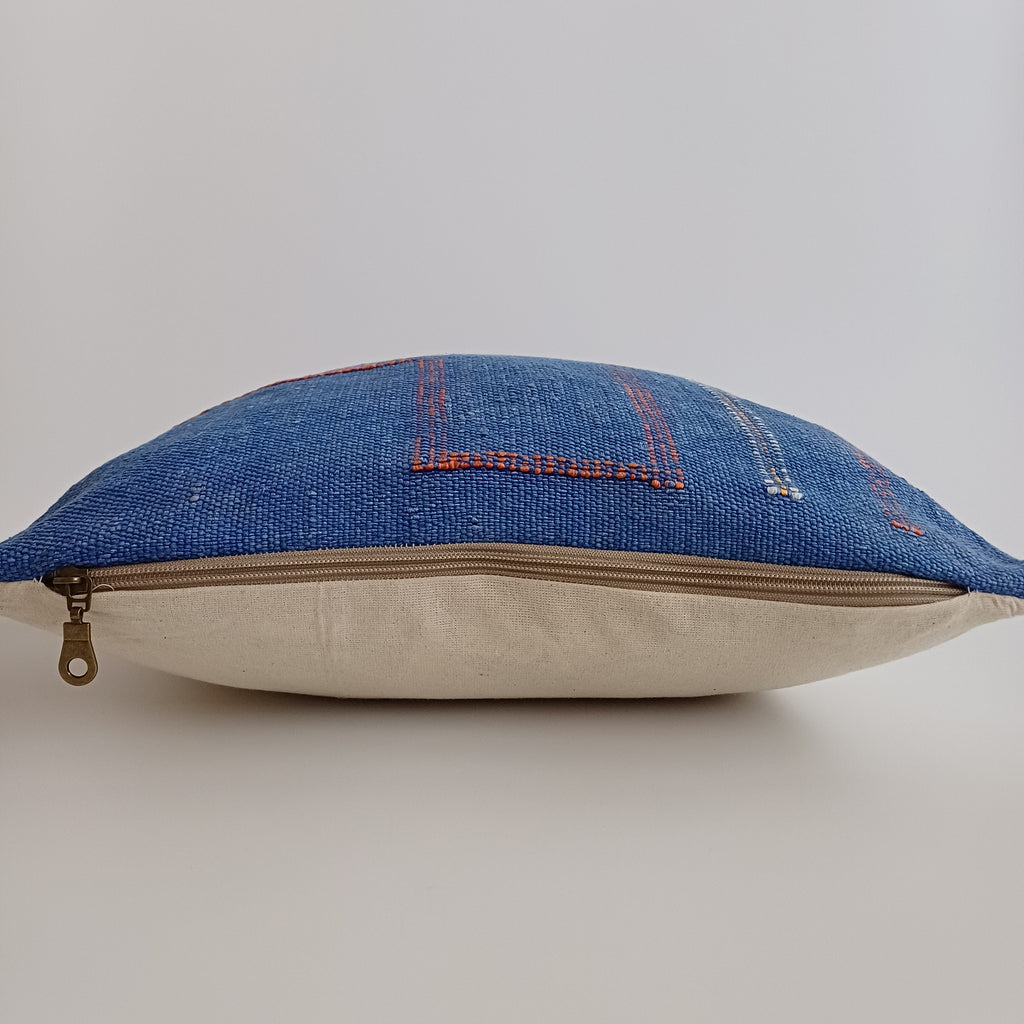 Moroccan Handmade Dark Blue Cactus Silk Cushion Cover 16''x16'' / 40x40 CM