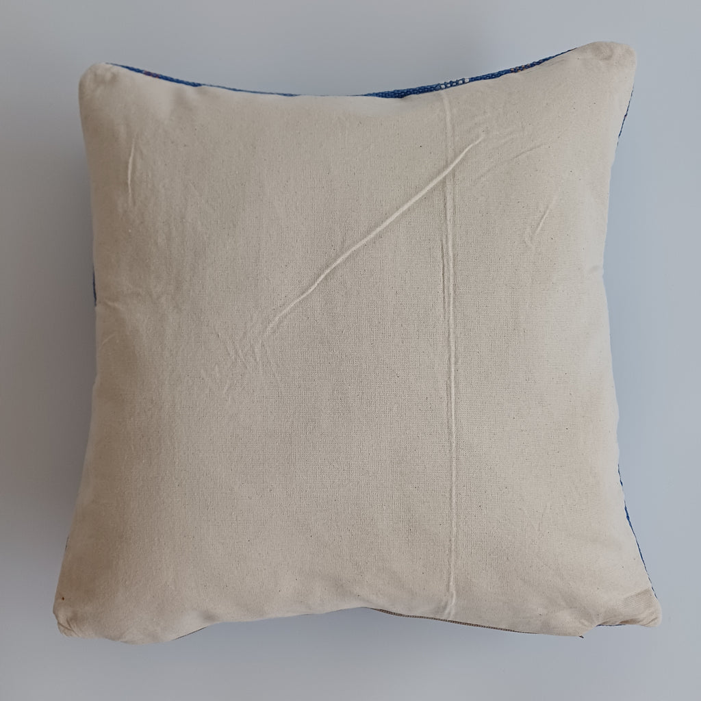 Moroccan Handmade Dark Blue Cactus Silk Cushion Cover 16''x16'' / 40x40 CM