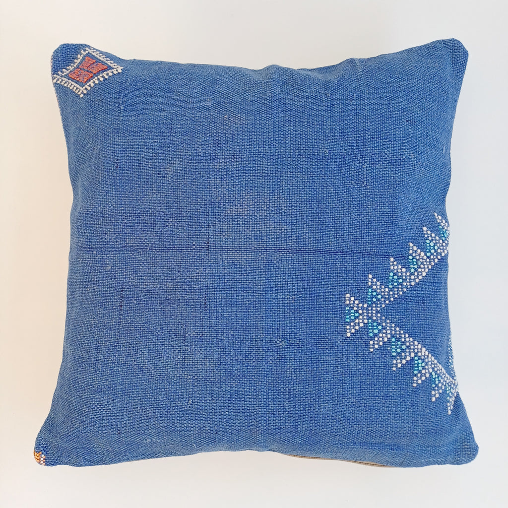 Moroccan Handmade Dark Blue Cactus Silk Cushion Cover 16''x16'' / 40x40 CM