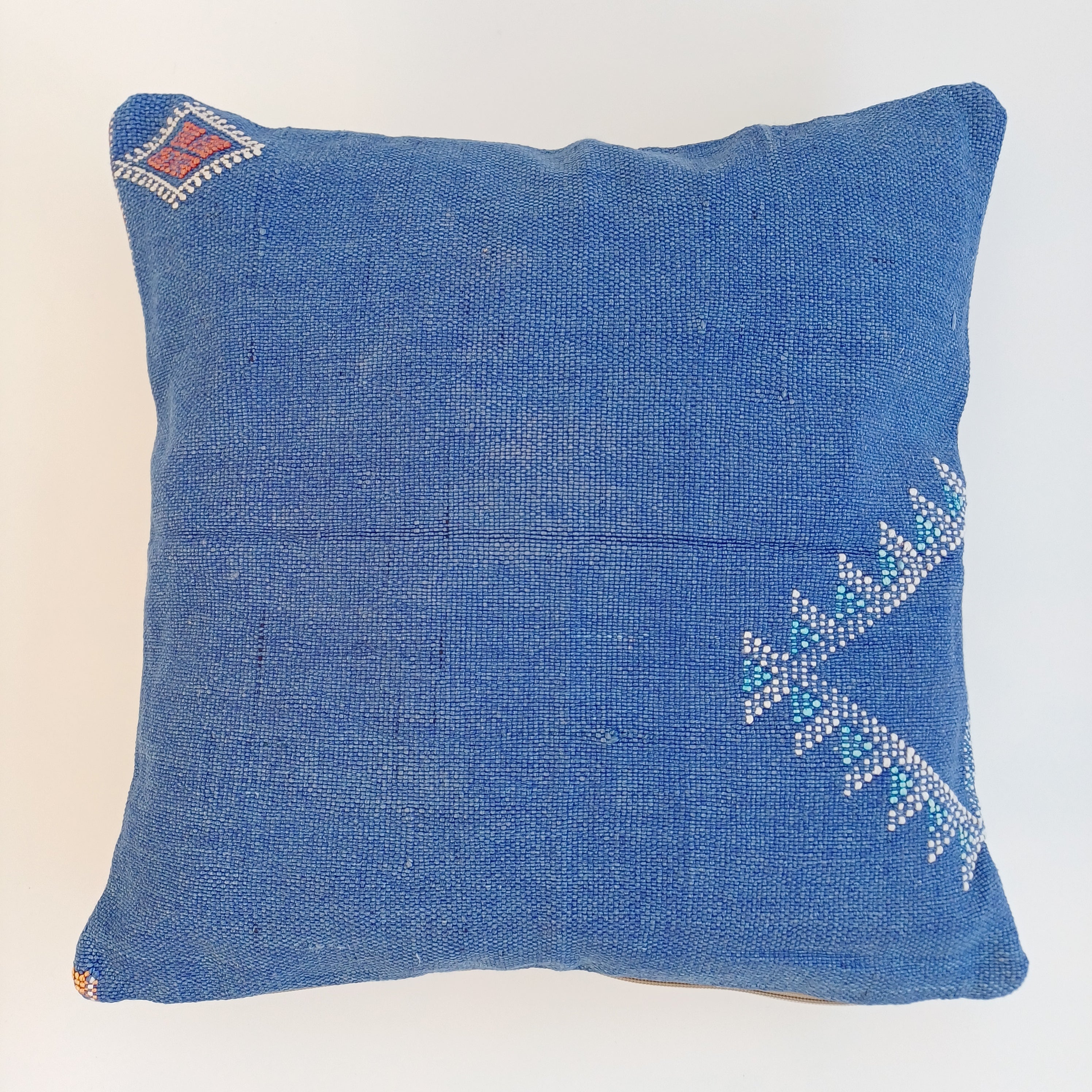 Moroccan Handmade Dark Blue Cactus Silk Cushion Cover 16''x16'' / 40x40 CM