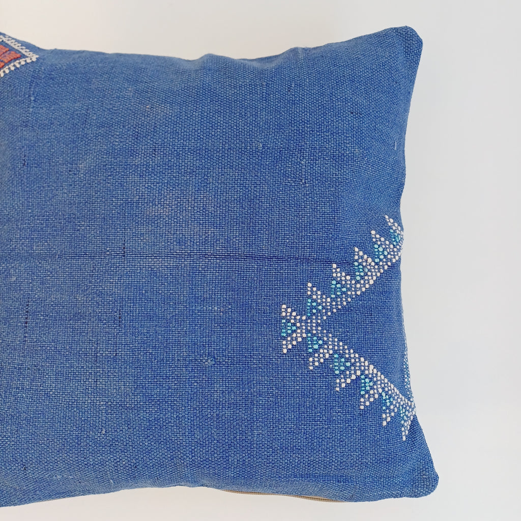 Moroccan Handmade Dark Blue Cactus Silk Cushion Cover 16''x16'' / 40x40 CM