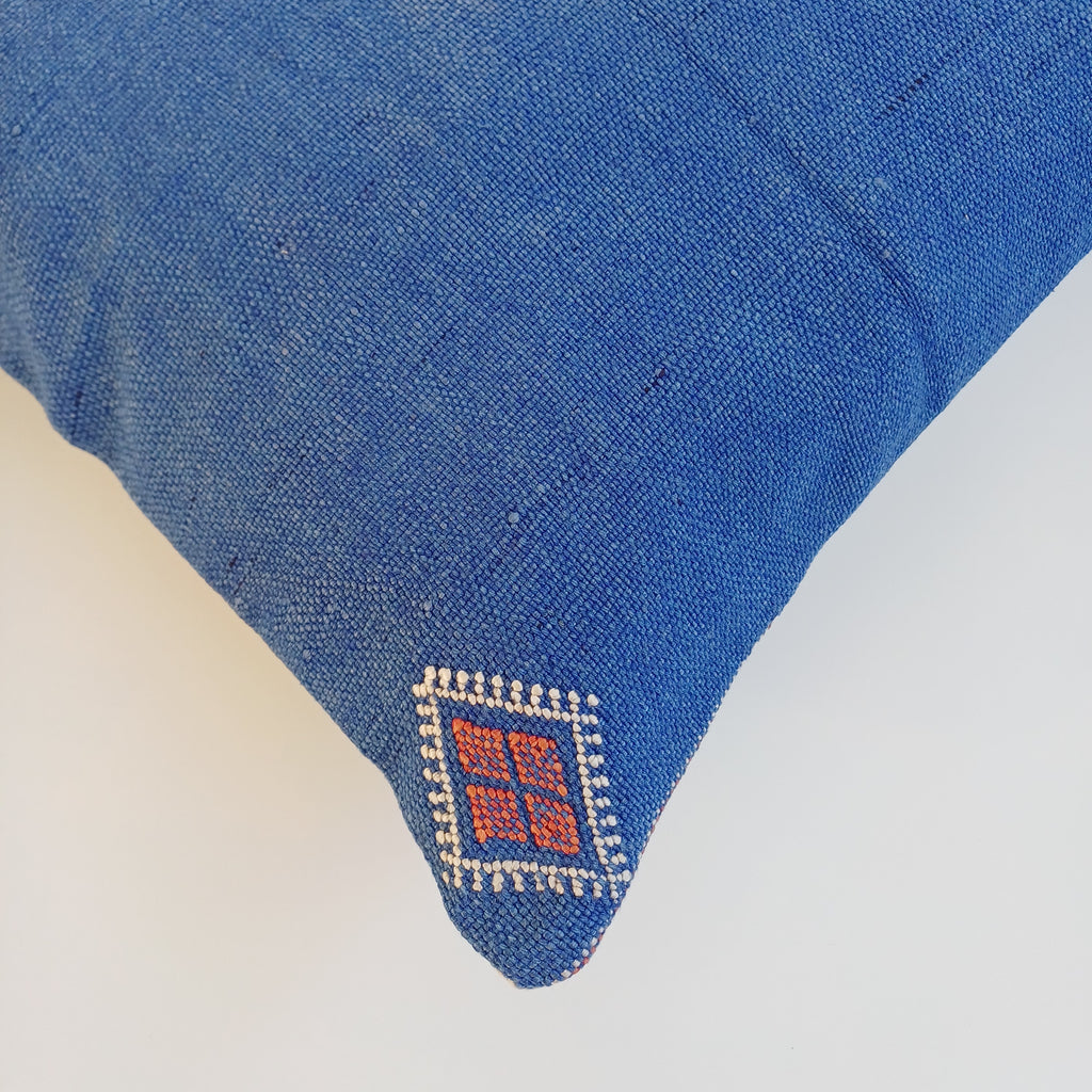 Moroccan Handmade Dark Blue Cactus Silk Cushion Cover 16''x16'' / 40x40 CM