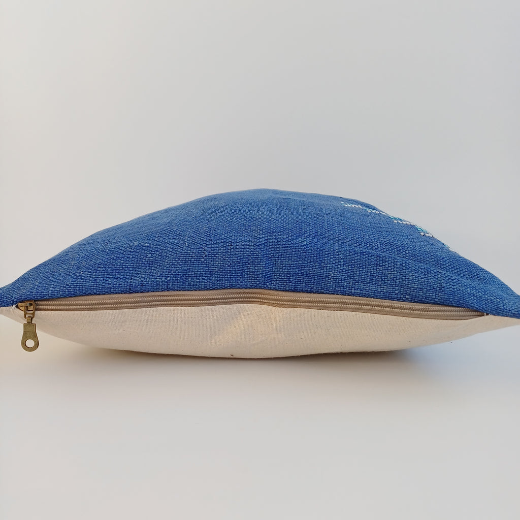 Moroccan Handmade Dark Blue Cactus Silk Cushion Cover 16''x16'' / 40x40 CM