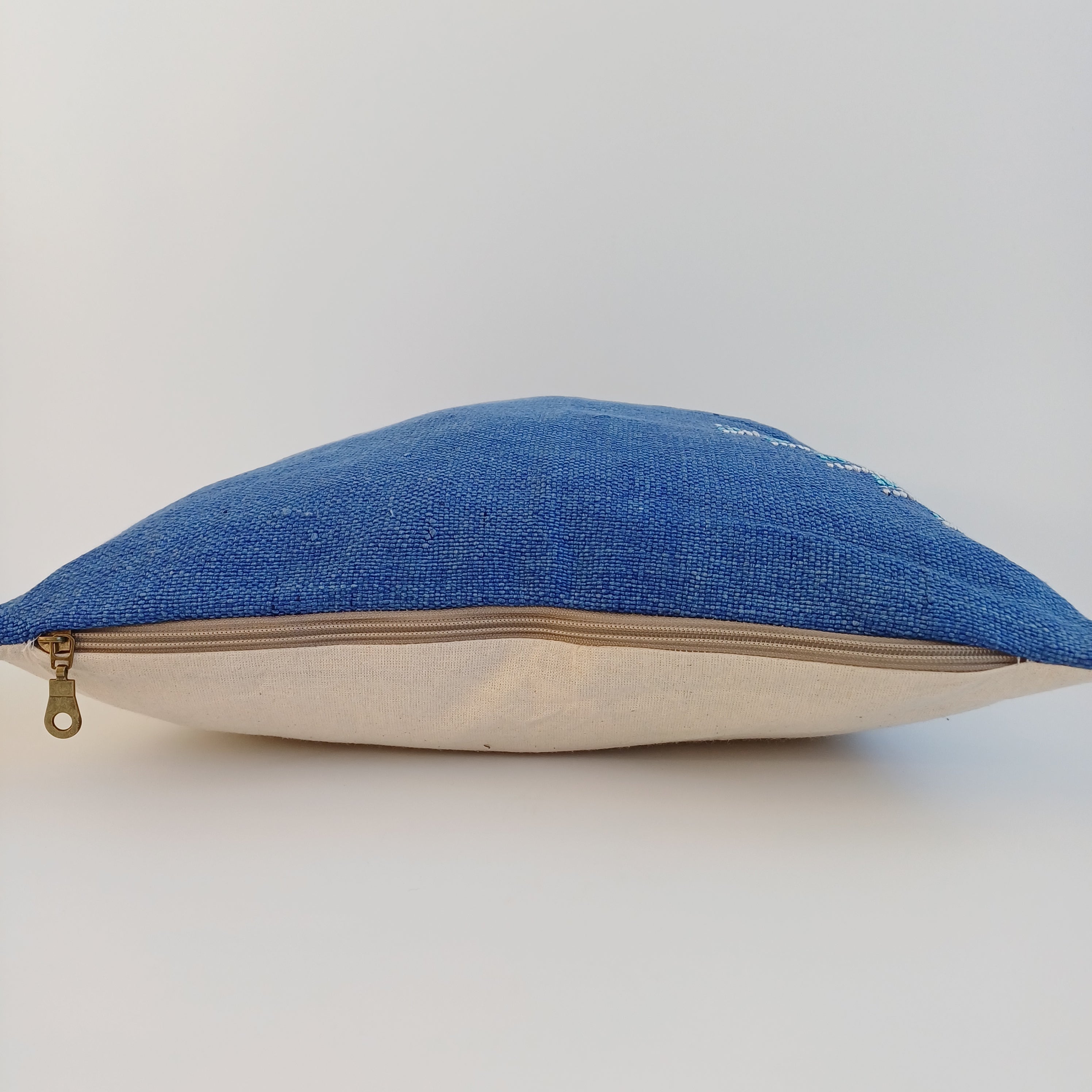 Moroccan Handmade Dark Blue Cactus Silk Cushion Cover 16''x16'' / 40x40 CM