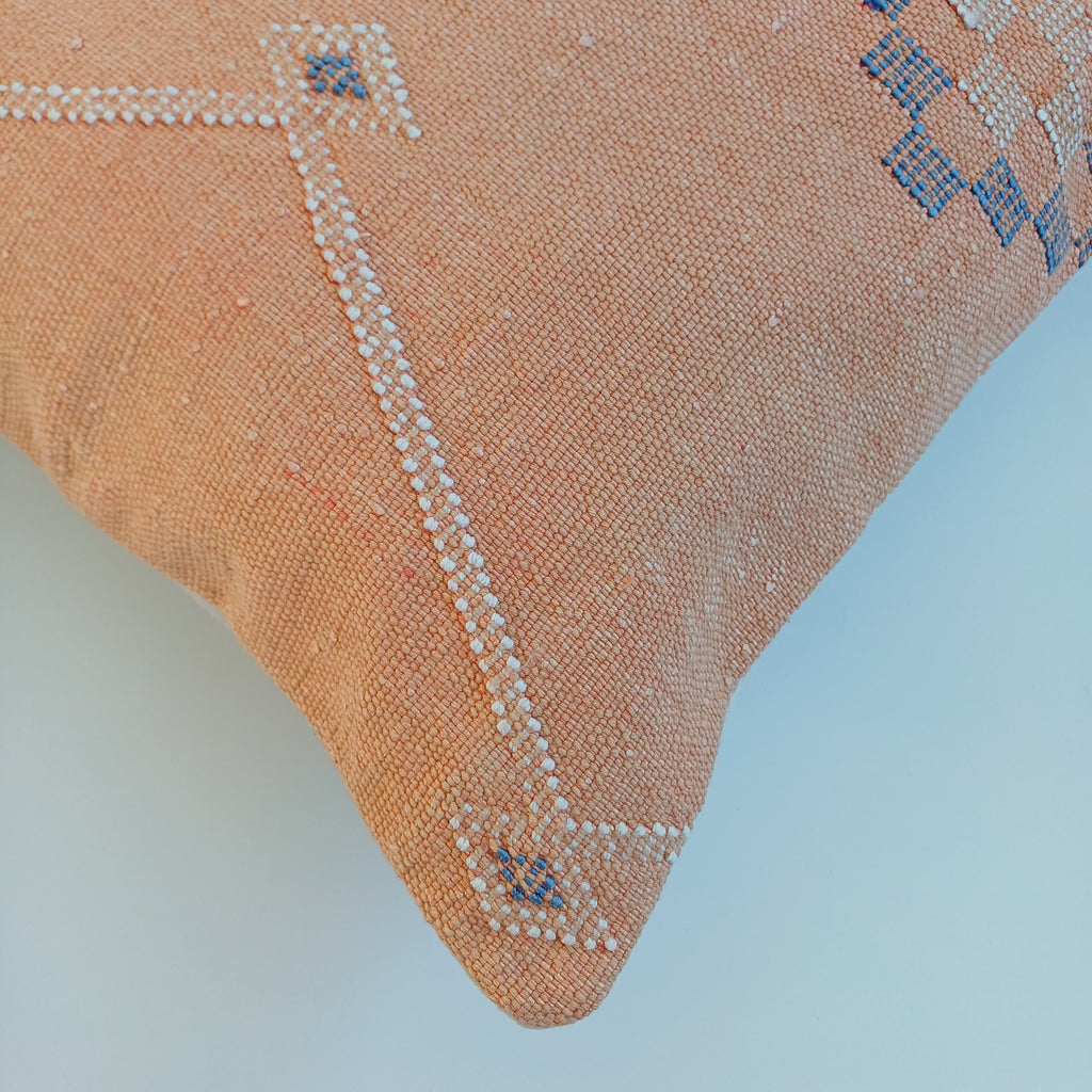 Moroccan Handmade Orange Cactus Silk Cushion Cover 16''x16'' / 40x40 CM