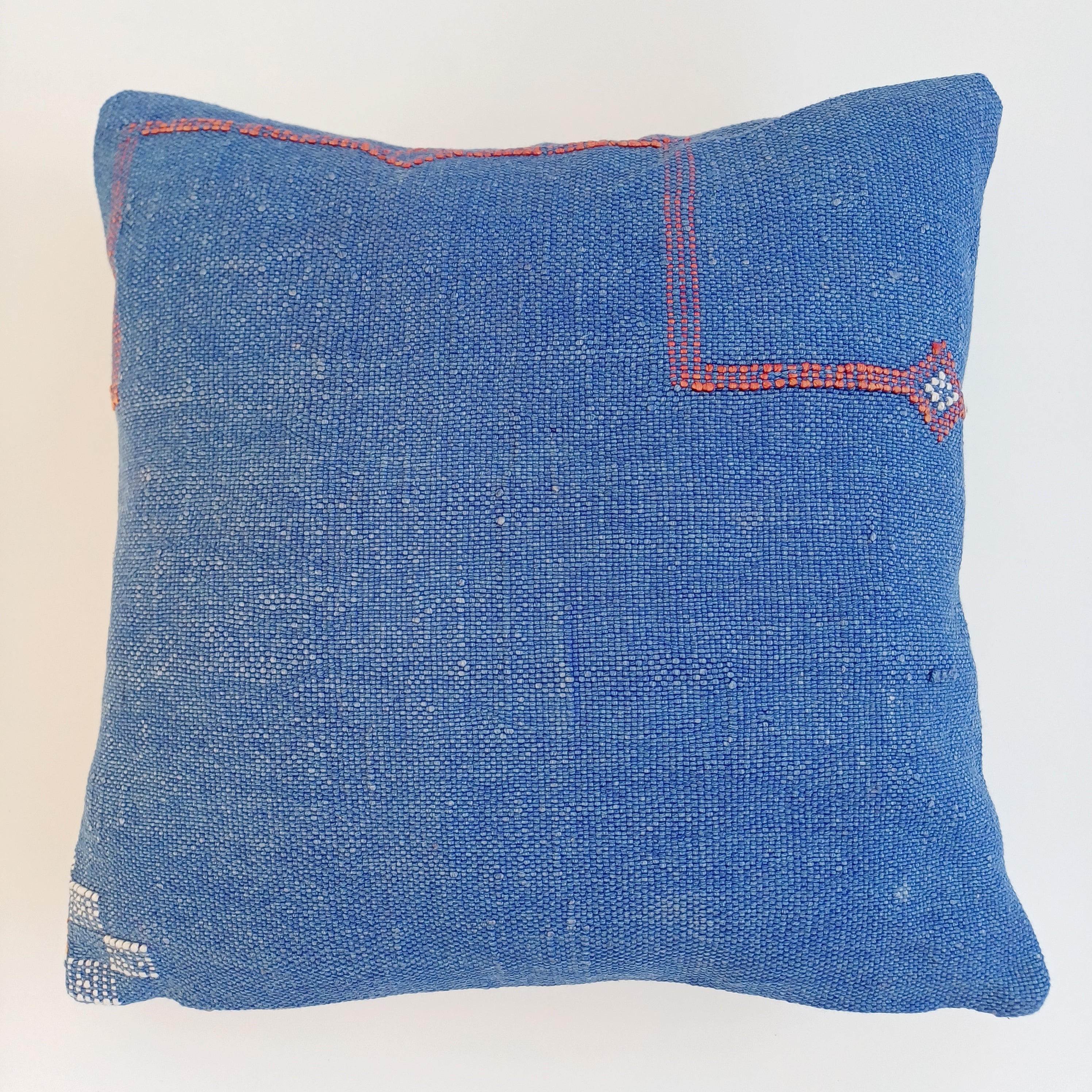 Moroccan Handmade Dark Blue Cactus Silk Cushion Cover 16''x16'' / 40x40 CM