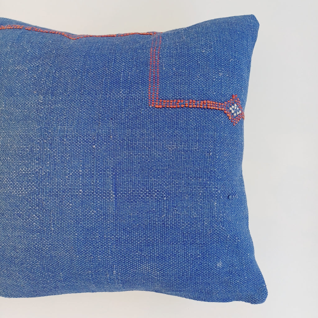 Moroccan Handmade Dark Blue Cactus Silk Cushion Cover 16''x16'' / 40x40 CM