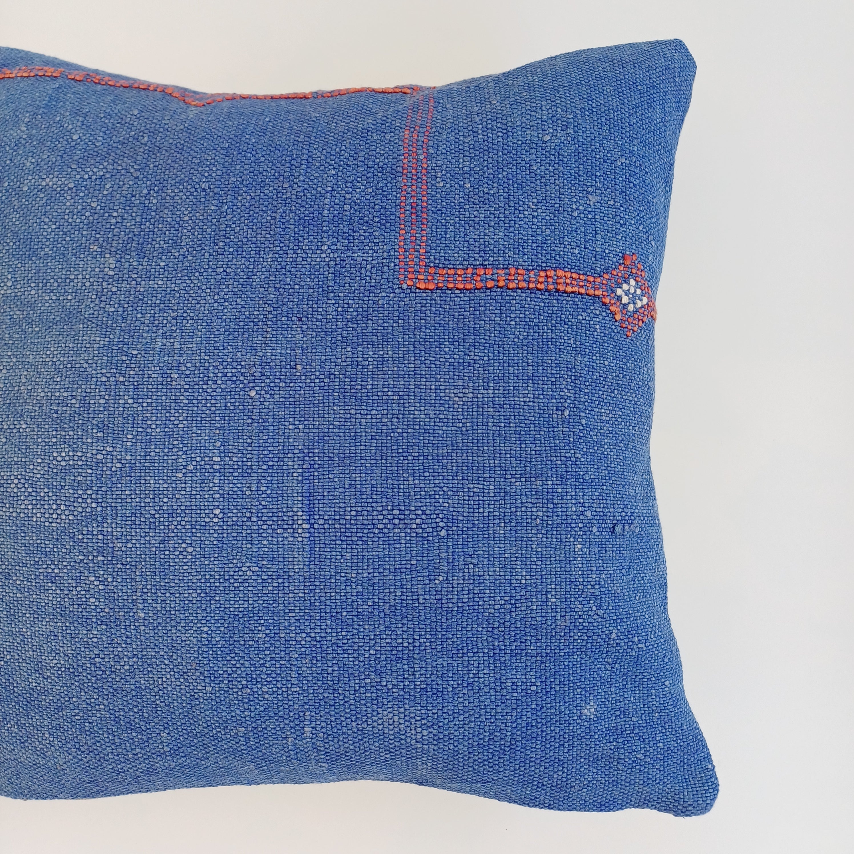 Moroccan Handmade Dark Blue Cactus Silk Cushion Cover 16''x16'' / 40x40 CM