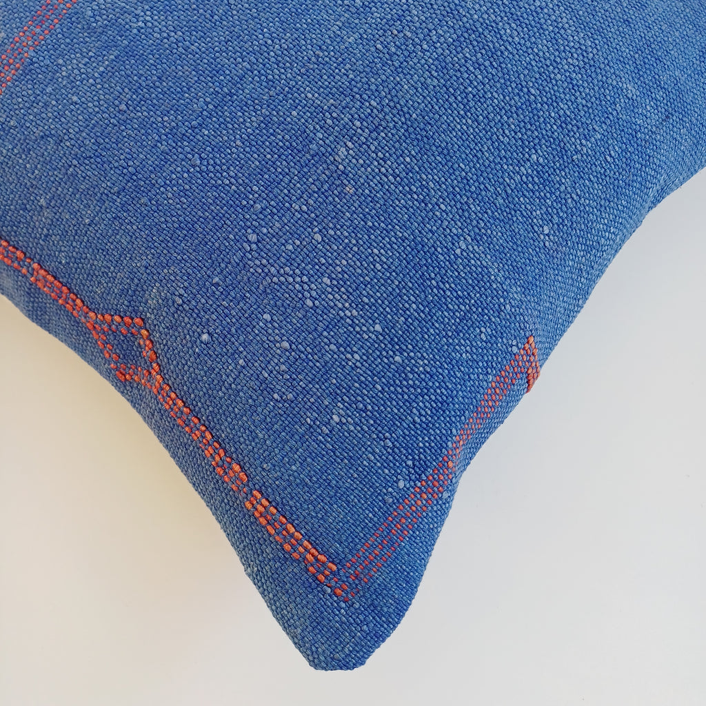 Moroccan Handmade Dark Blue Cactus Silk Cushion Cover 16''x16'' / 40x40 CM