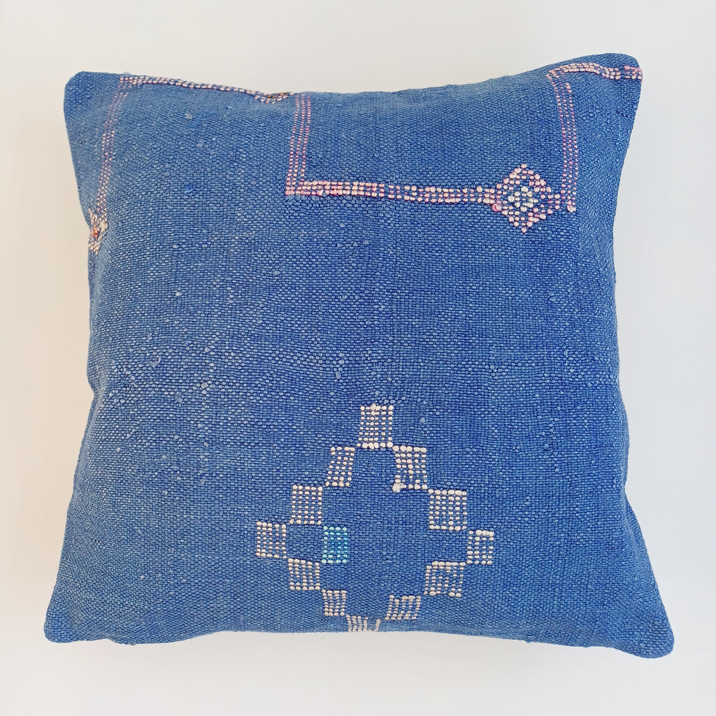 Moroccan Handmade Dark Blue Cactus Silk Cushion Cover 16''x16'' / 40x40 CM