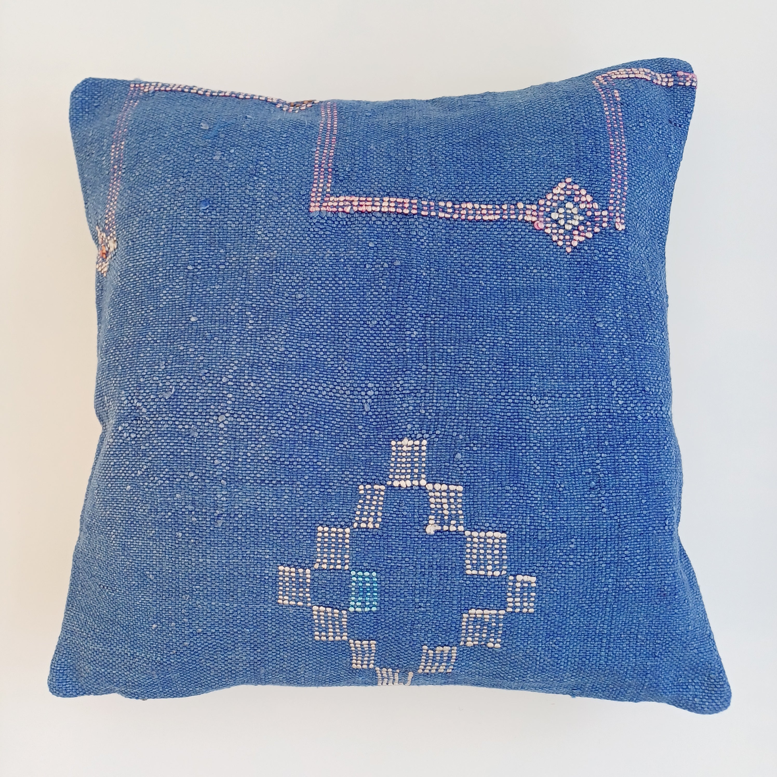 Moroccan Handmade Dark Blue Cactus Silk Cushion Cover 16''x16'' / 40x40 CM