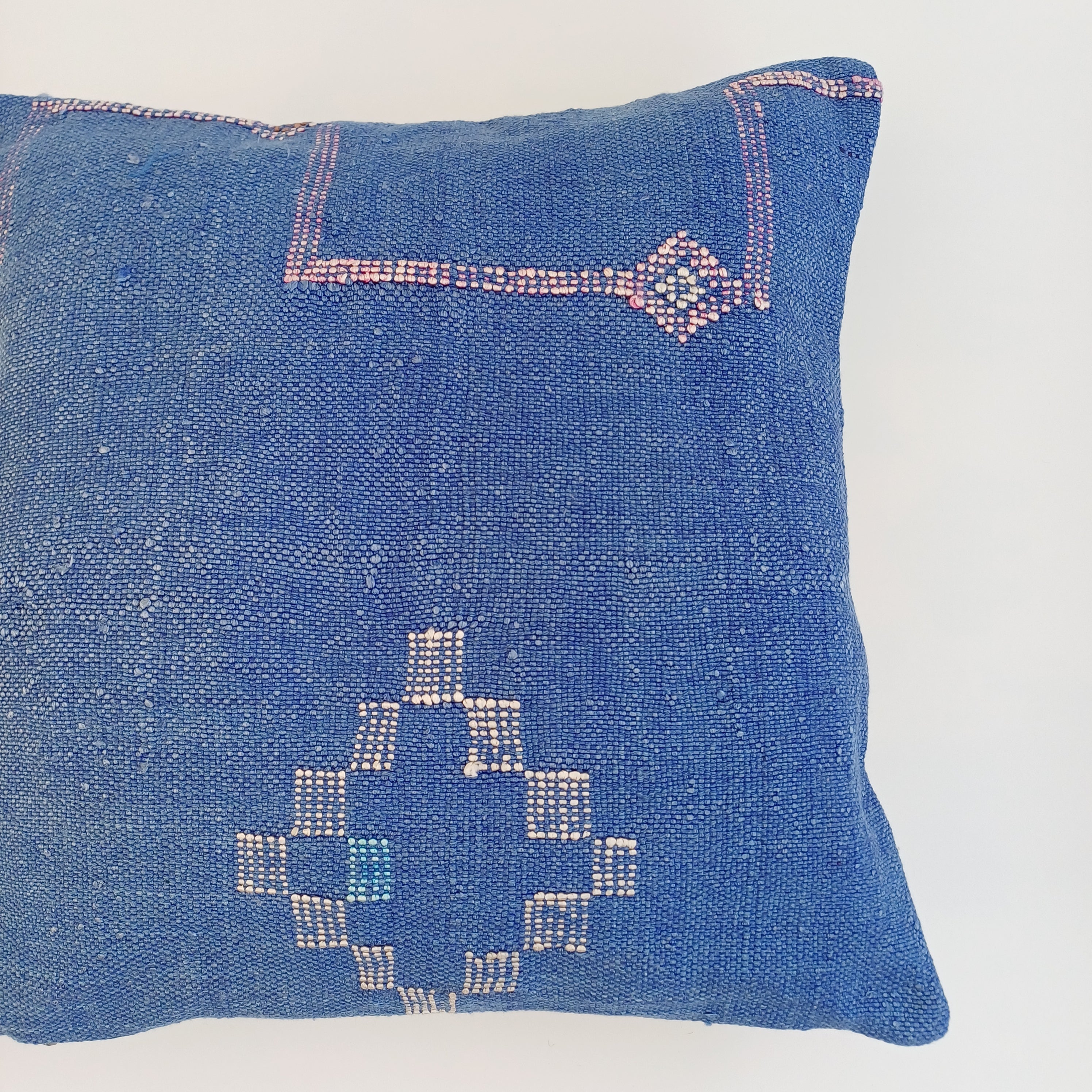 Moroccan Handmade Dark Blue Cactus Silk Cushion Cover 16''x16'' / 40x40 CM
