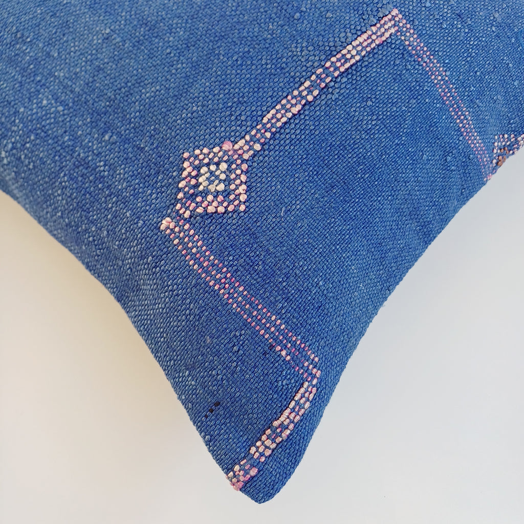 Moroccan Handmade Dark Blue Cactus Silk Cushion Cover 16''x16'' / 40x40 CM