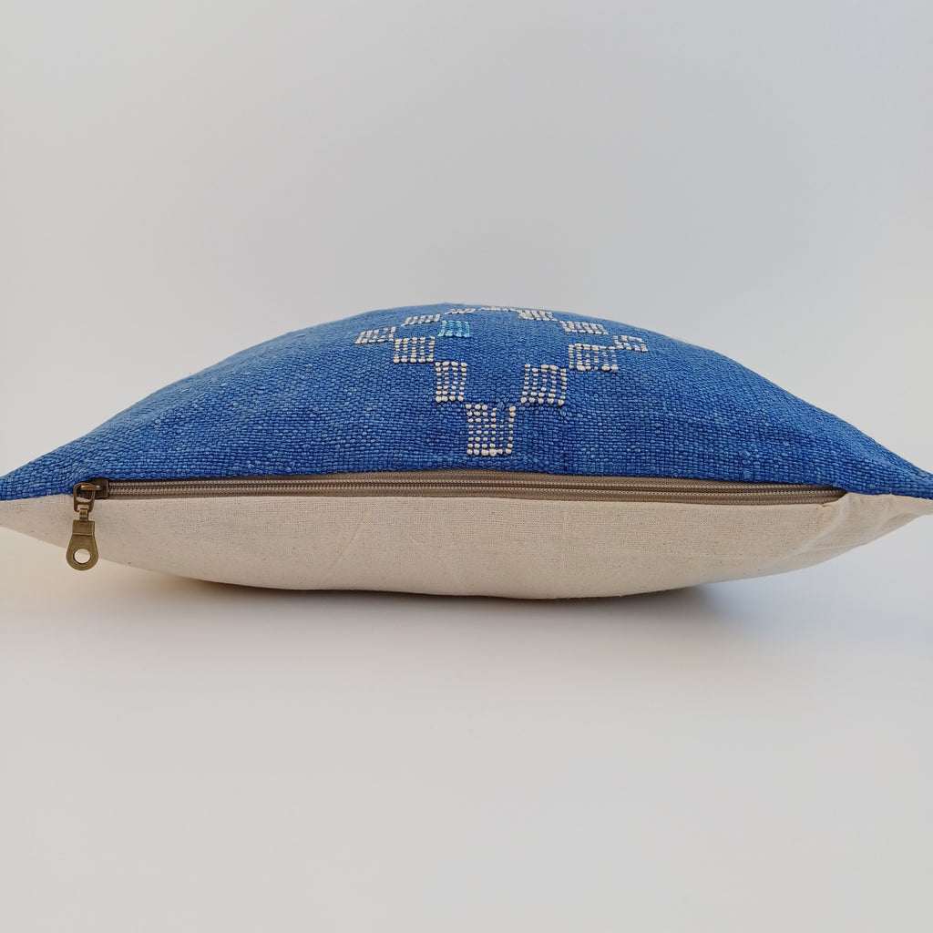 Moroccan Handmade Dark Blue Cactus Silk Cushion Cover 16''x16'' / 40x40 CM