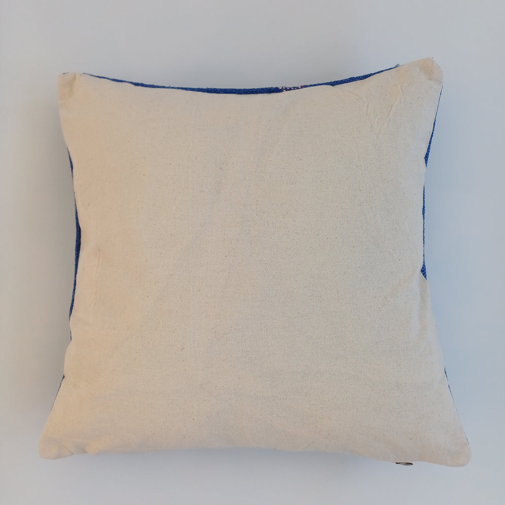 Moroccan Handmade Dark Blue Cactus Silk Cushion Cover 16''x16'' / 40x40 CM