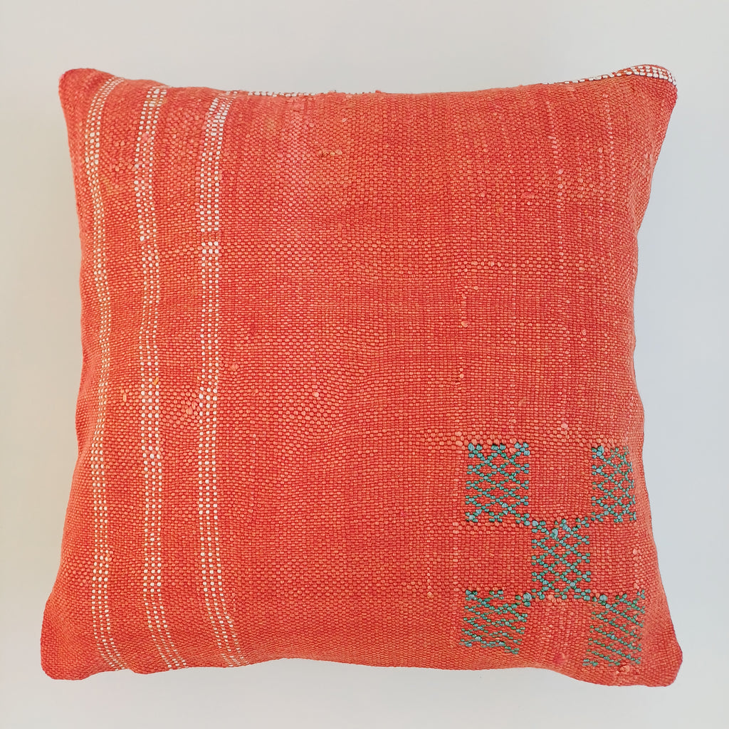 Moroccan Handmade Red Cactus Silk Cushion Cover 16''x16'' / 40x40 CM