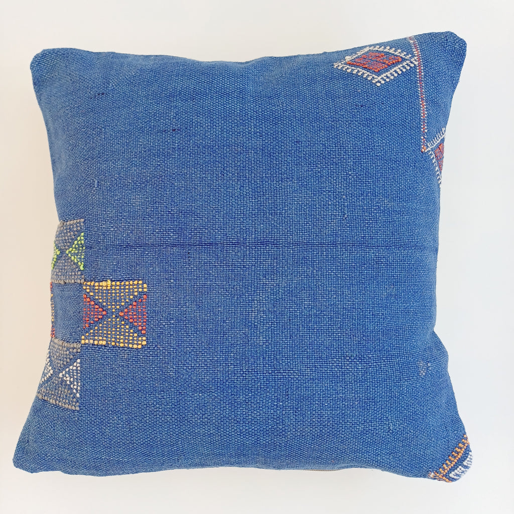 Moroccan Handmade Dark Blue Cactus Silk Cushion Cover 16''x16'' / 40x40 CM