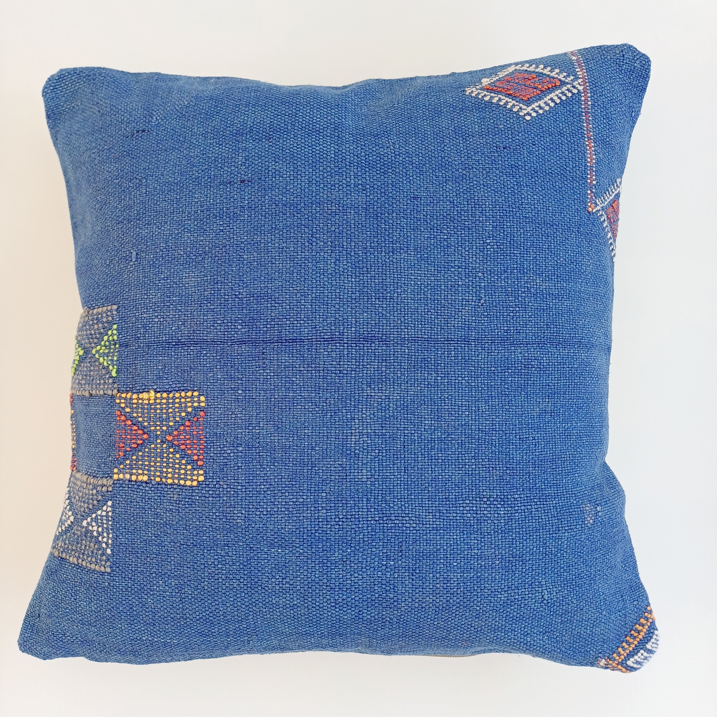 Moroccan Handmade Dark Blue Cactus Silk Cushion Cover 16''x16'' / 40x40 CM