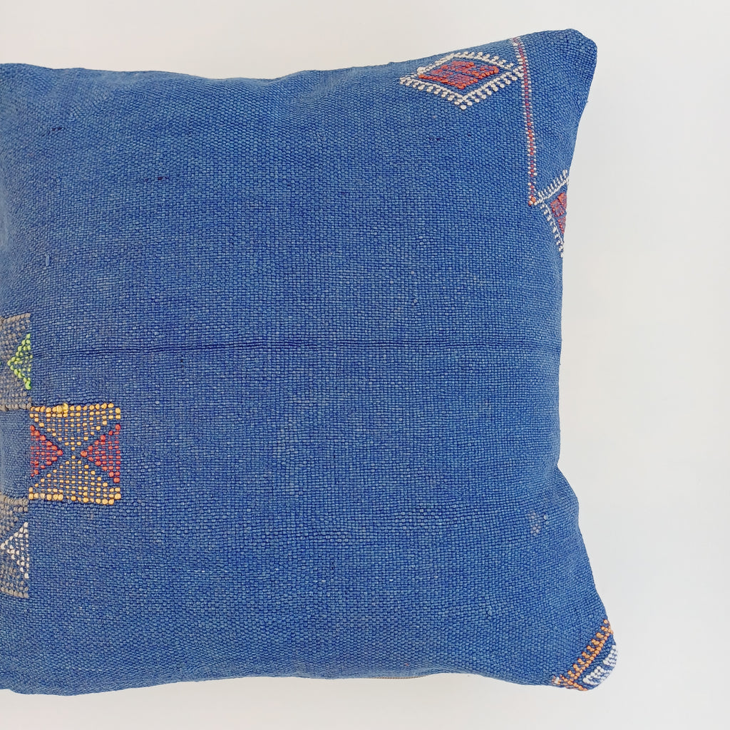 Moroccan Handmade Dark Blue Cactus Silk Cushion Cover 16''x16'' / 40x40 CM