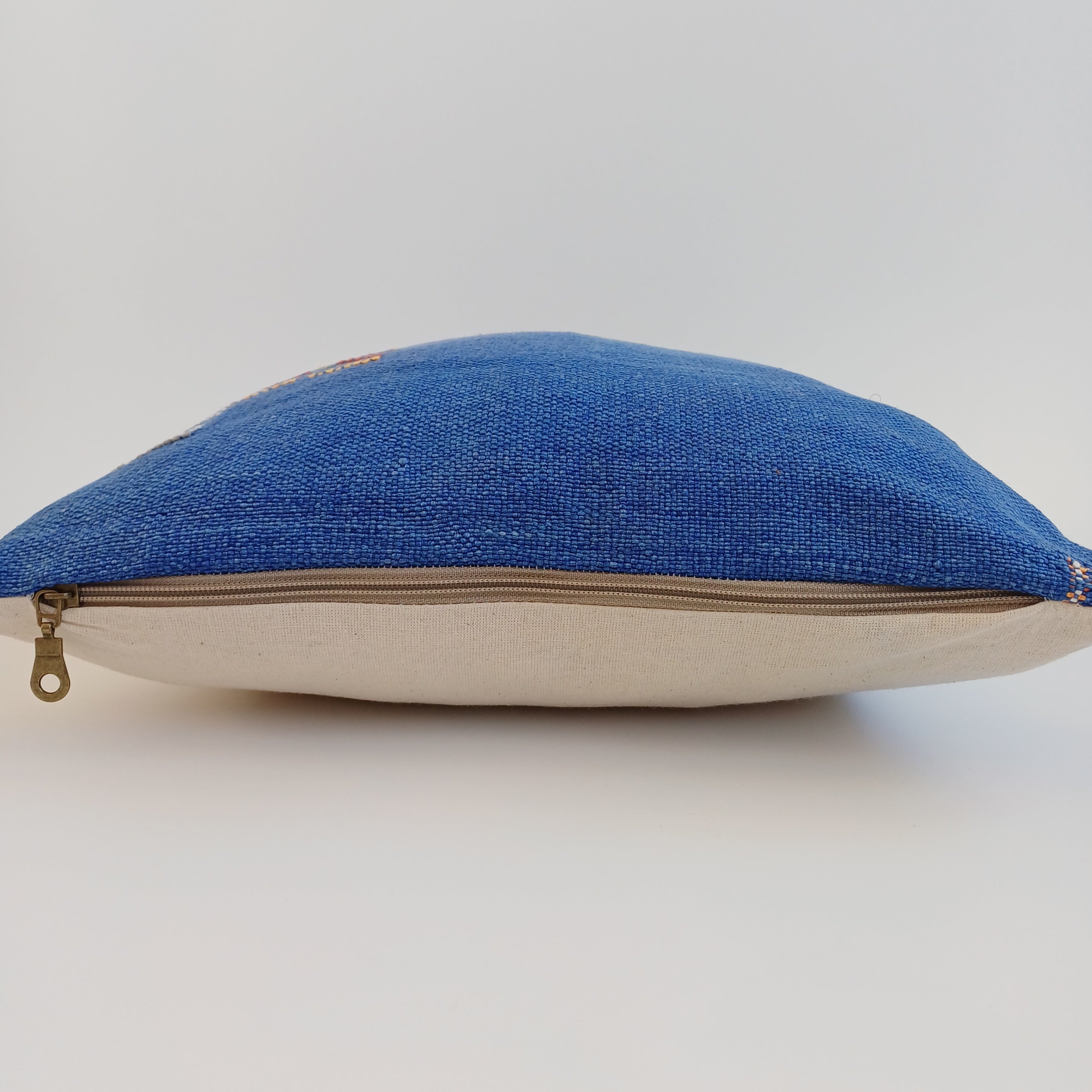 Moroccan Handmade Dark Blue Cactus Silk Cushion Cover 16''x16'' / 40x40 CM