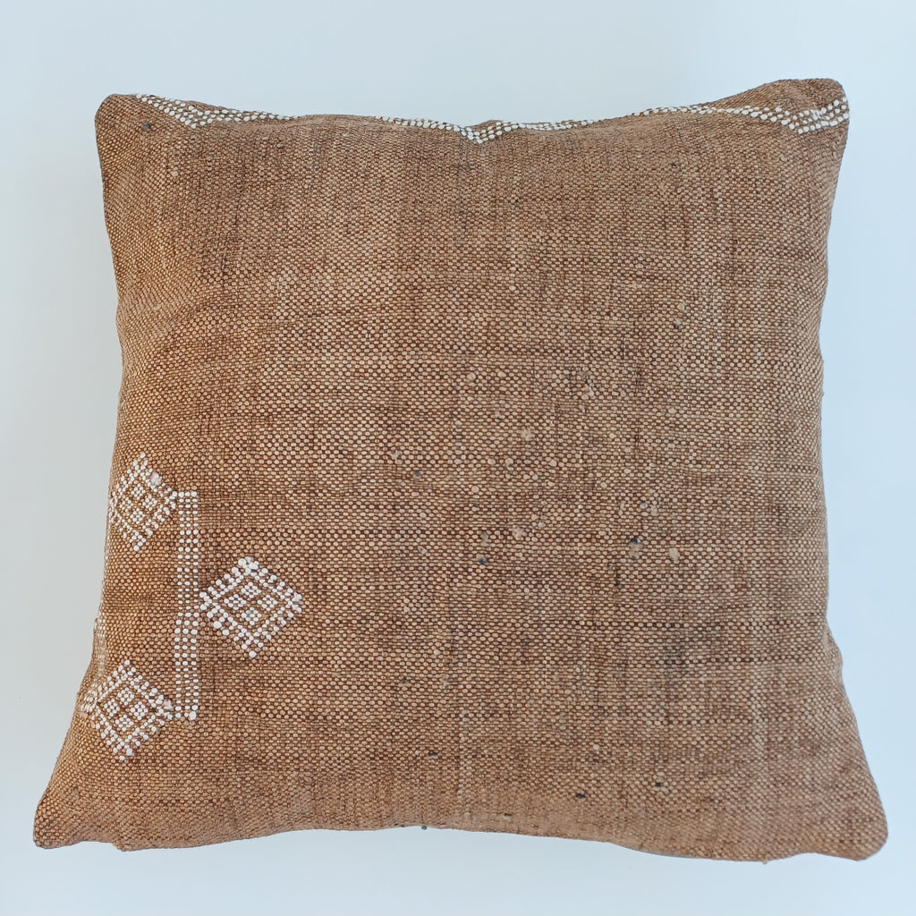 Moroccan Handmade Brown Cactus Silk Cushion Cover 16''x16'' / 40x40 CM