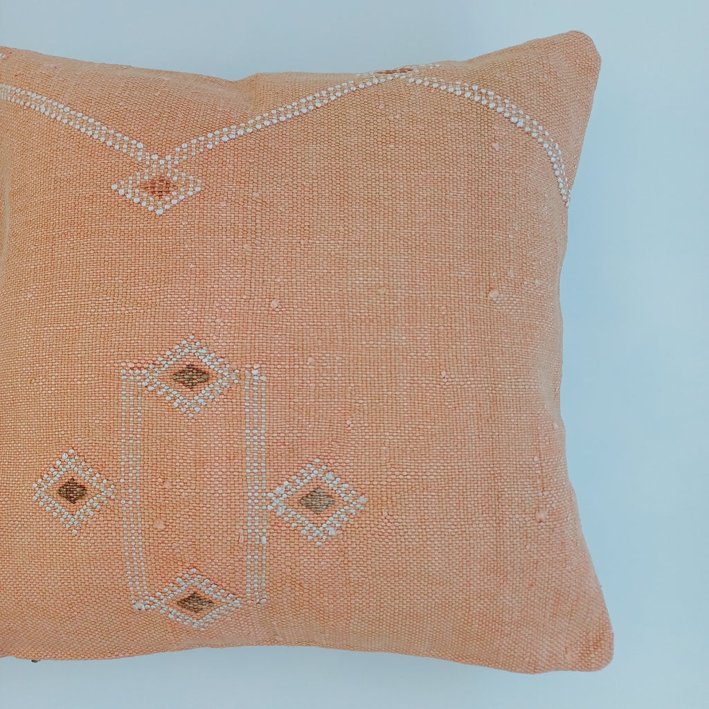 Moroccan Handmade Orange Cactus Silk Cushion Cover 16''x16'' / 40x40 CM