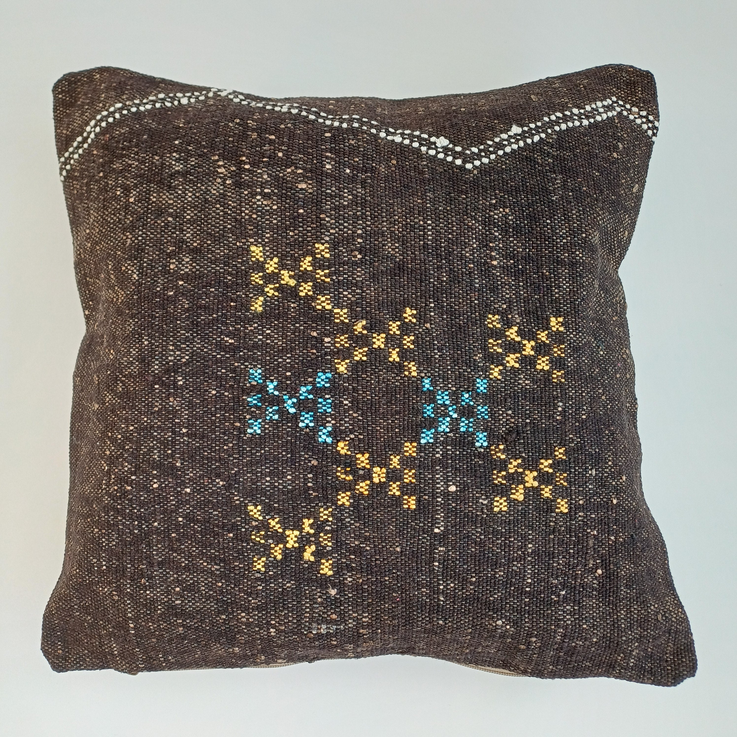Moroccan Handmade Brown Cactus Silk Cushion Cover 16''x16'' / 40x40 CM