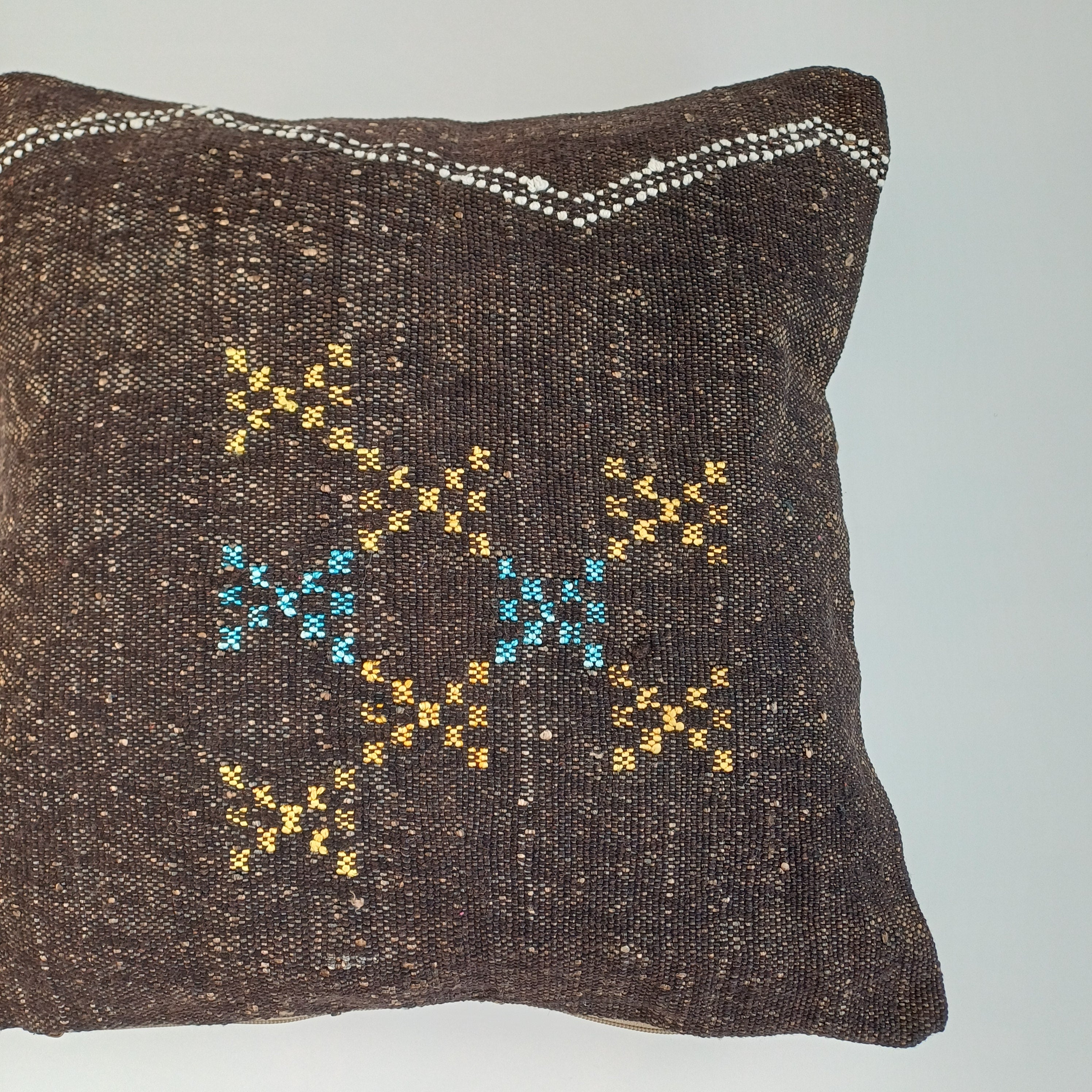Moroccan Handmade Brown Cactus Silk Cushion Cover 16''x16'' / 40x40 CM