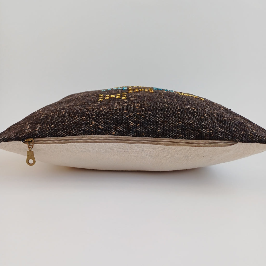 Moroccan Handmade Brown Cactus Silk Cushion Cover 16''x16'' / 40x40 CM