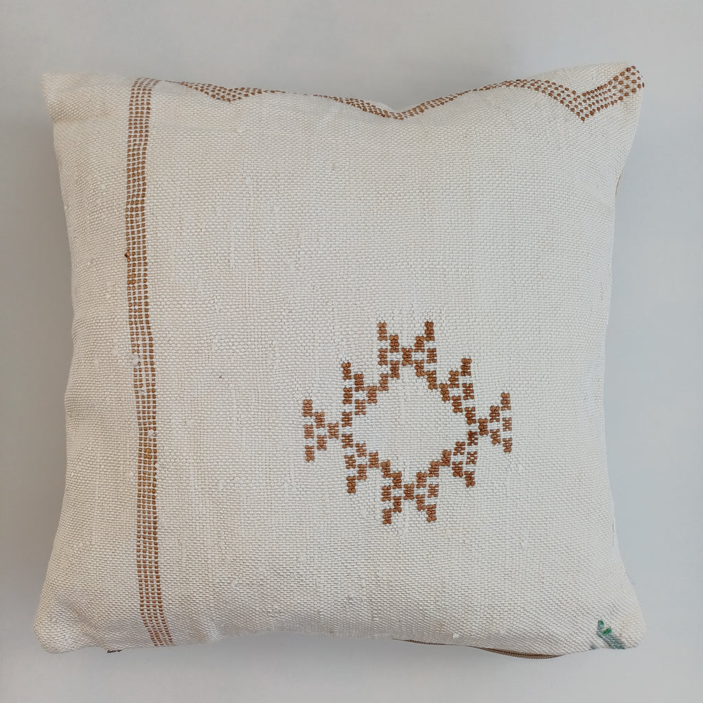 Moroccan Handmade White Cactus Silk Cushion Cover 16''x16'' / 40x40 CM