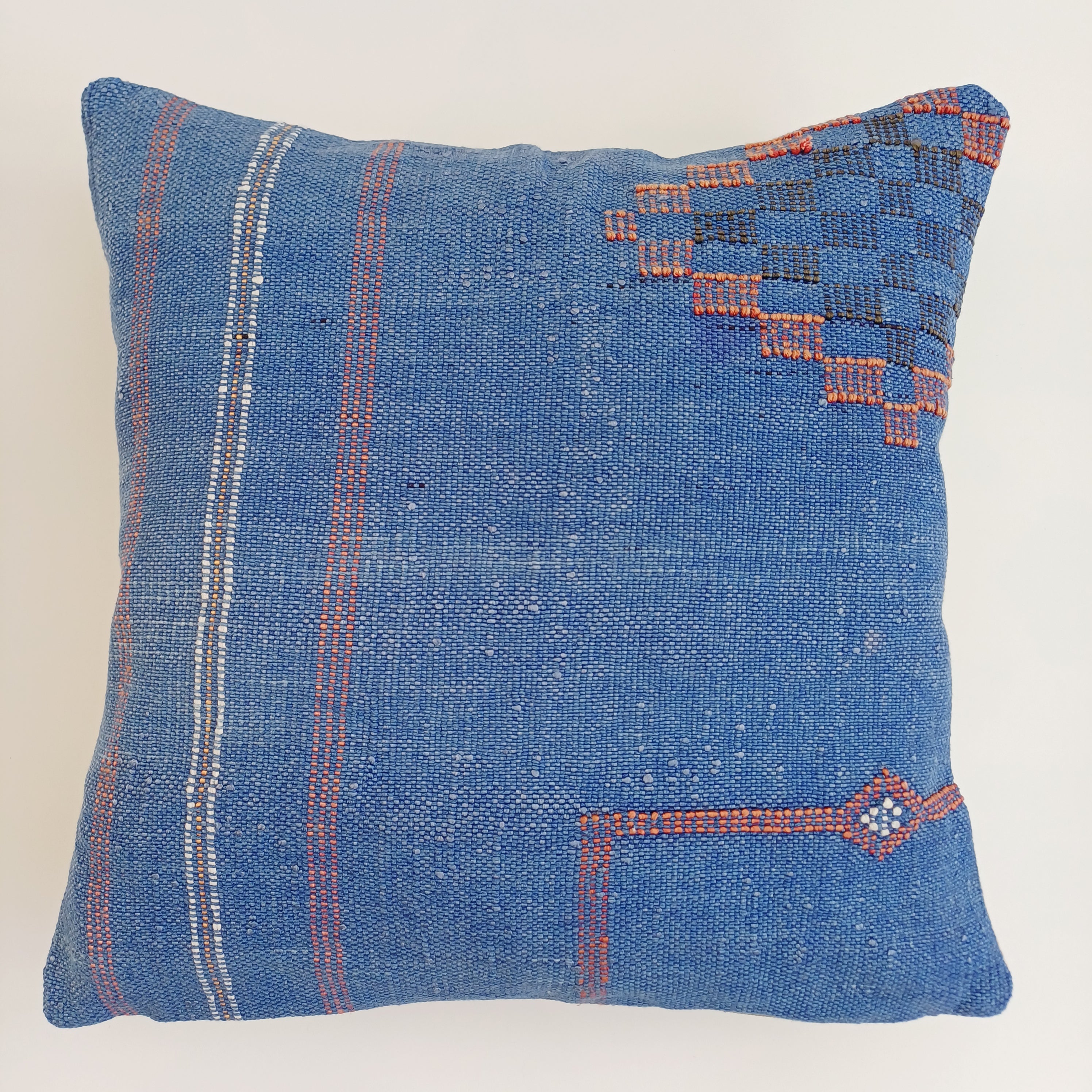 Moroccan Handmade Dark Blue Cactus Silk Cushion Cover 16''x16'' / 40x40 CM