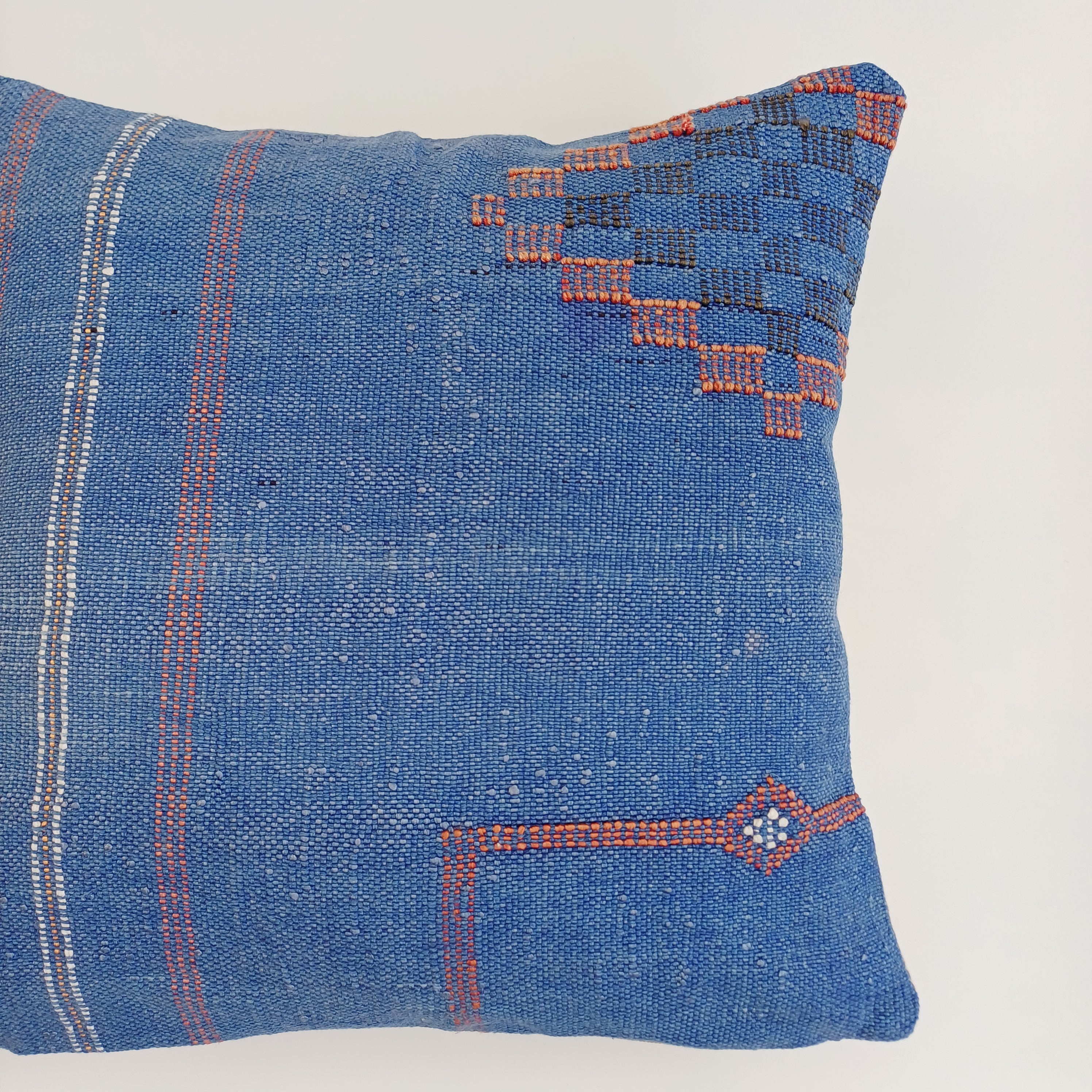 Moroccan Handmade Dark Blue Cactus Silk Cushion Cover 16''x16'' / 40x40 CM