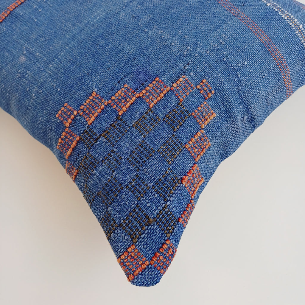 Moroccan Handmade Dark Blue Cactus Silk Cushion Cover 16''x16'' / 40x40 CM