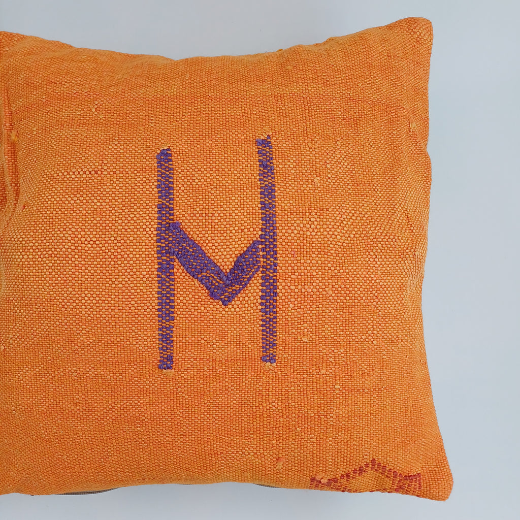 Moroccan Handmade Orange Cactus Silk Cushion Cover 16''x16'' / 40x40 CM