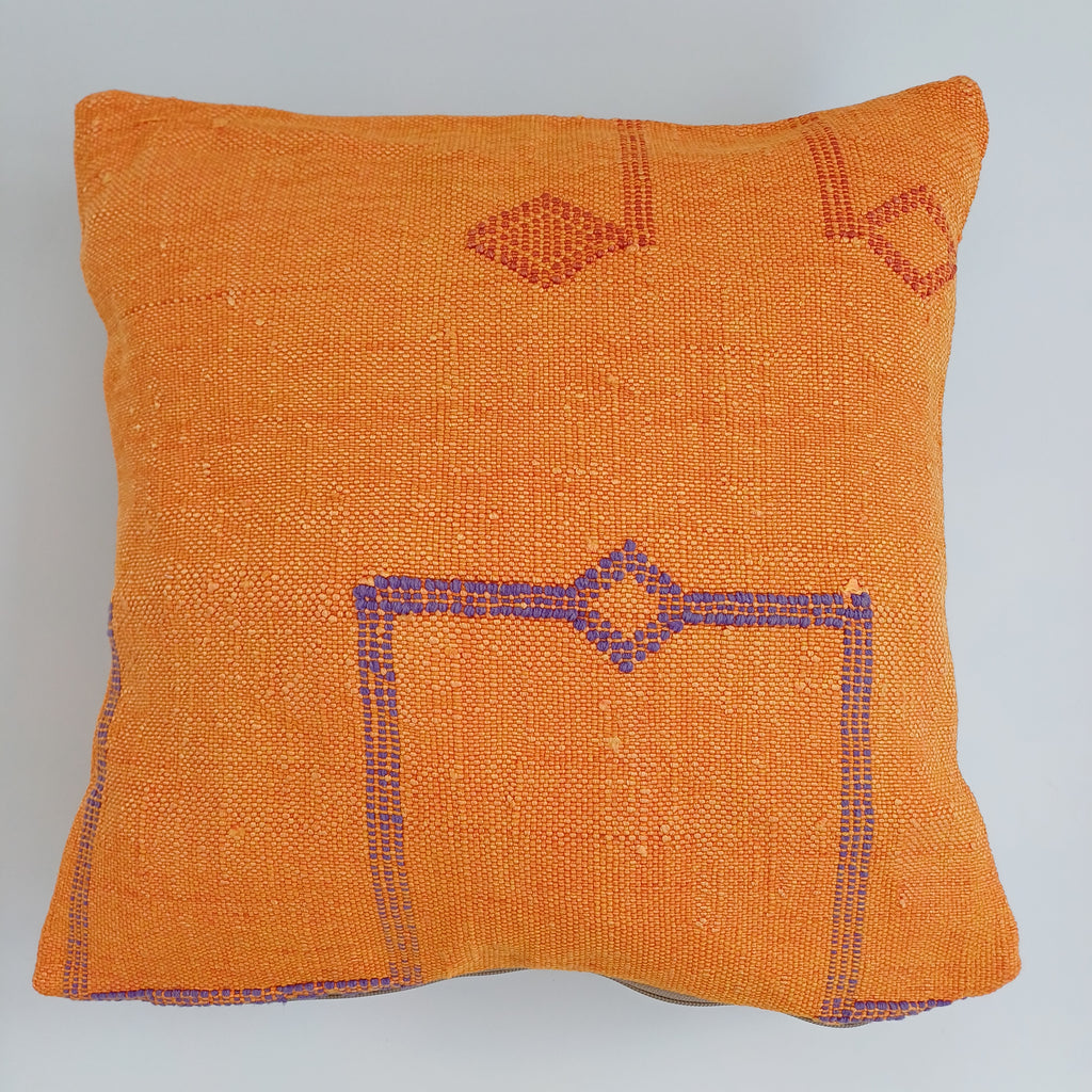 Moroccan Handmade Orange Cactus Silk Cushion Cover 16''x16'' / 40x40 CM