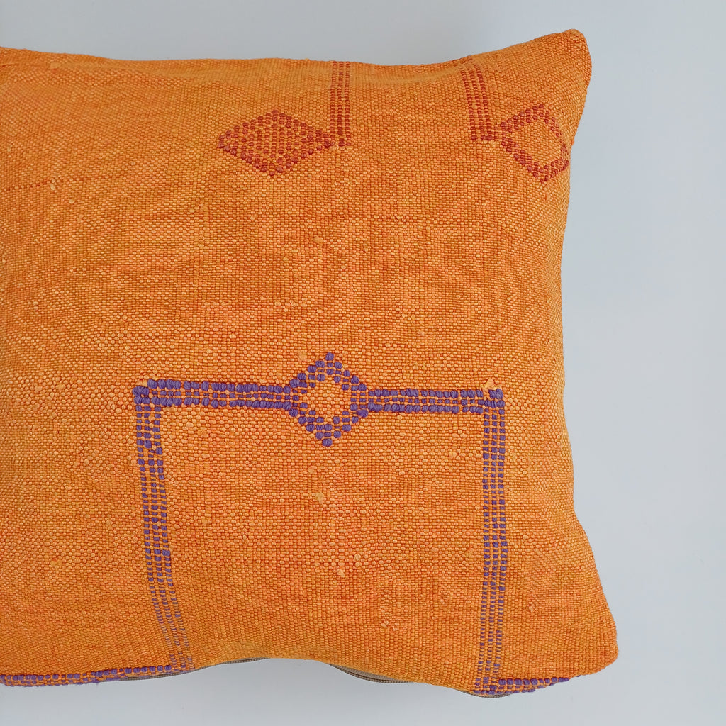 Moroccan Handmade Orange Cactus Silk Cushion Cover 16''x16'' / 40x40 CM