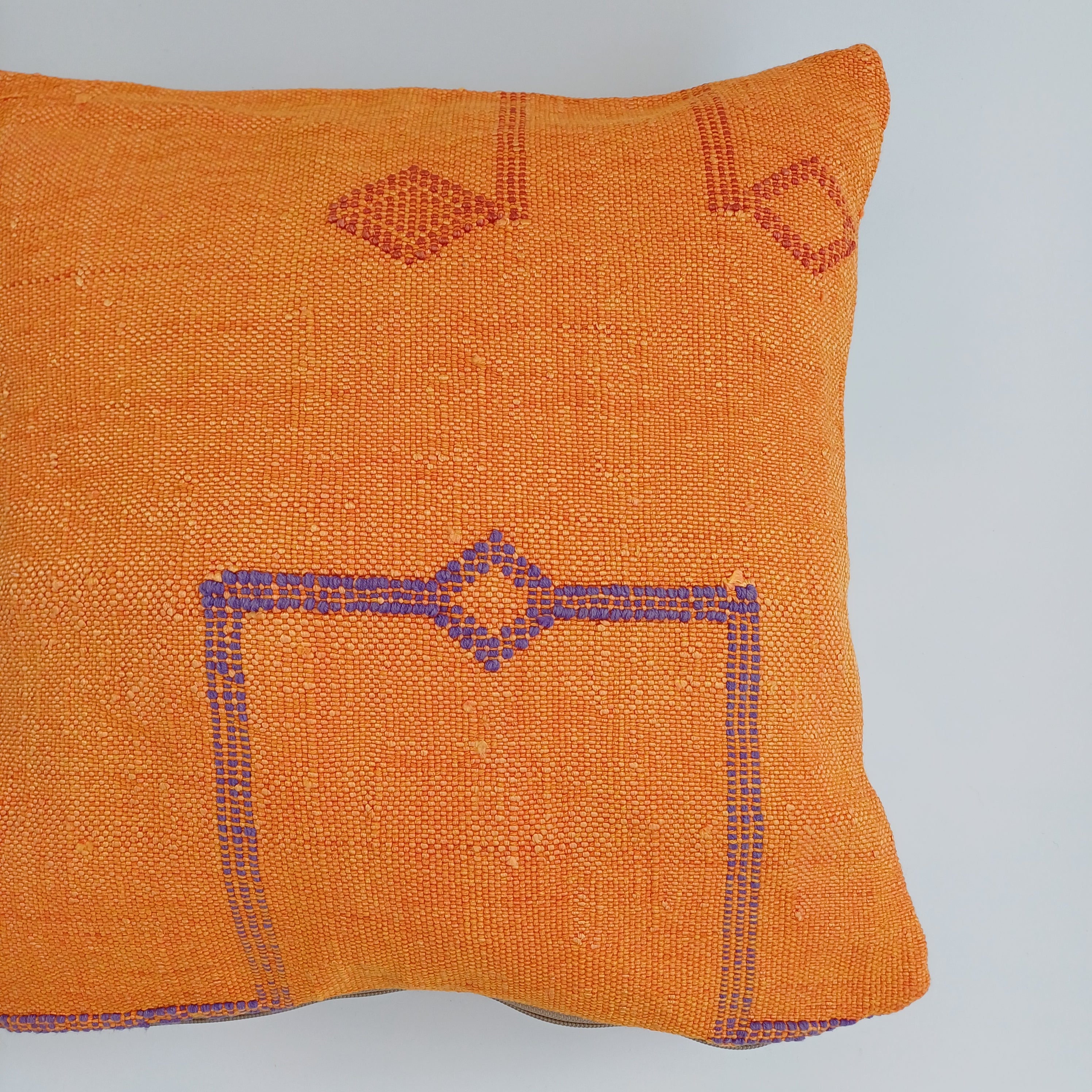 Moroccan Handmade Orange Cactus Silk Cushion Cover 16''x16'' / 40x40 CM