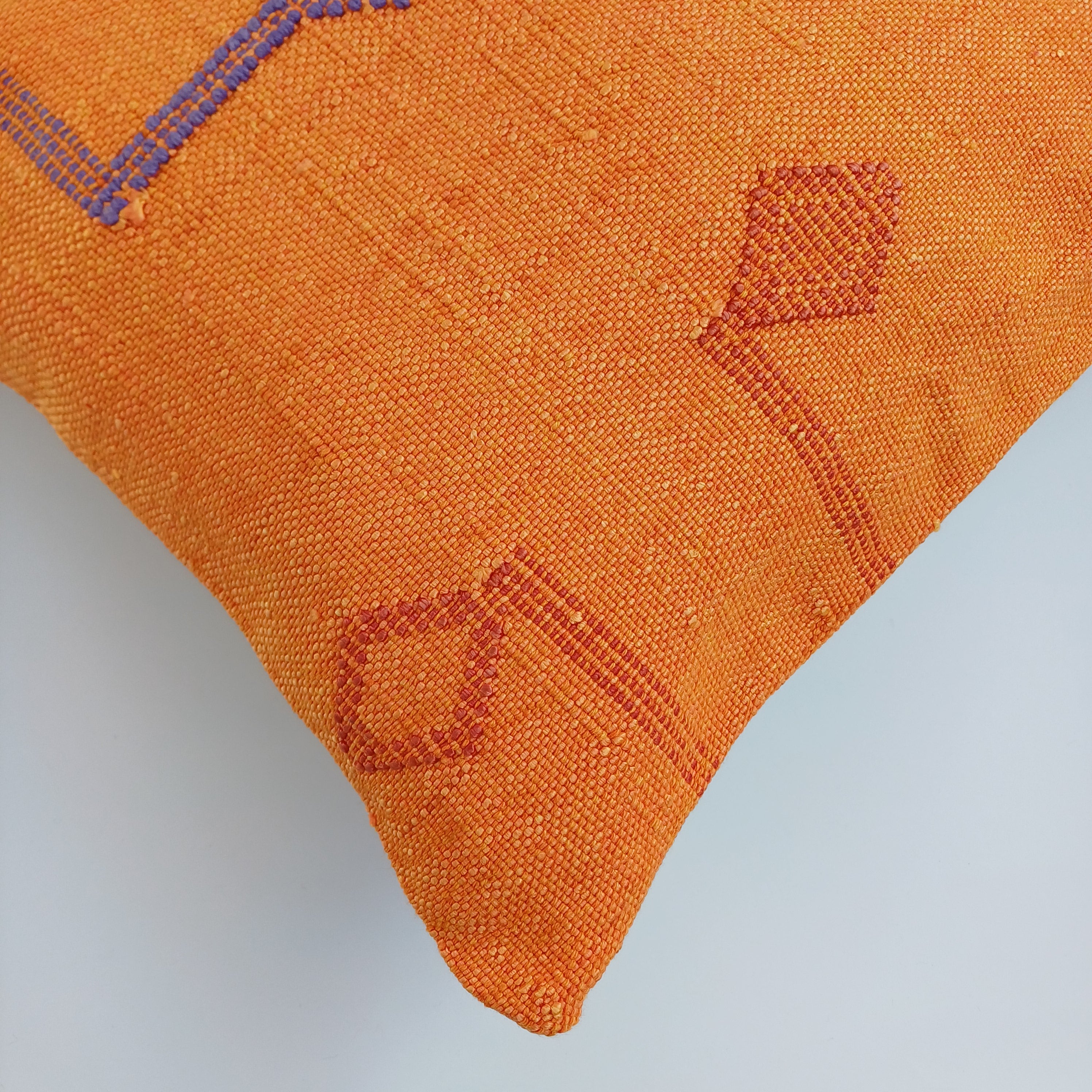 Moroccan Handmade Orange Cactus Silk Cushion Cover 16''x16'' / 40x40 CM