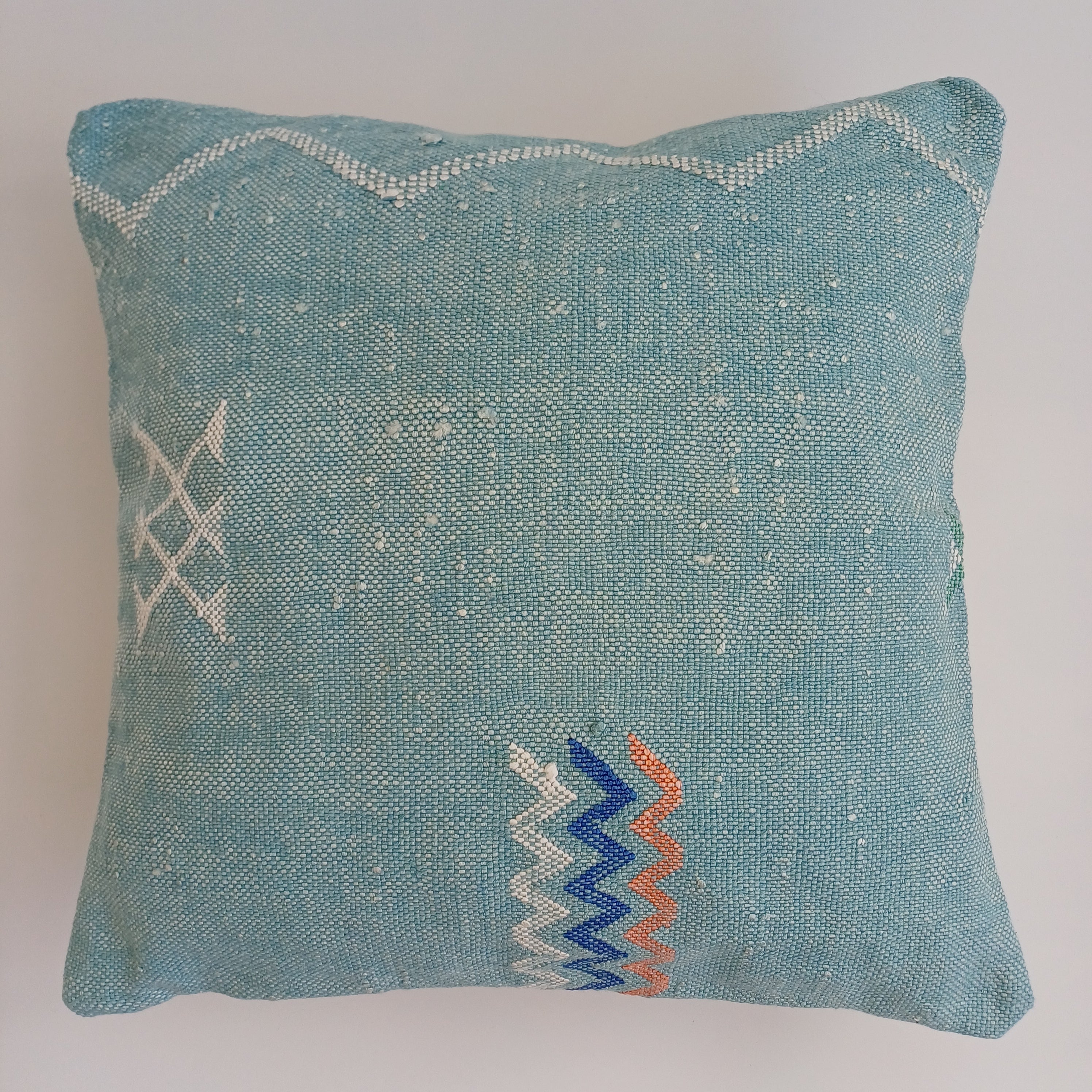 Moroccan Handmade Teal Blue Cactus Silk Cushion Cover 16''x16'' / 40x40 CM