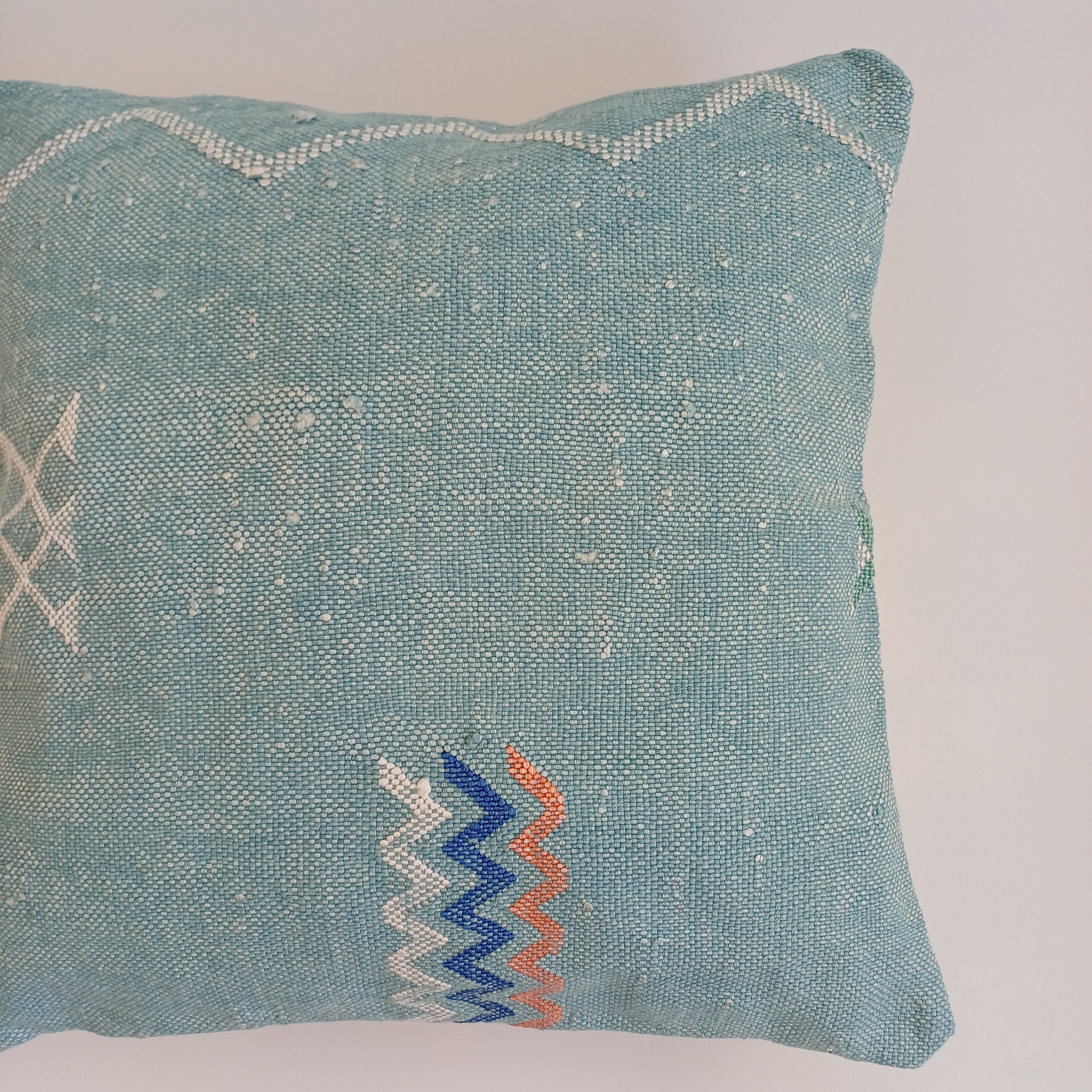 Moroccan Handmade Teal Blue Cactus Silk Cushion Cover 16''x16'' / 40x40 CM