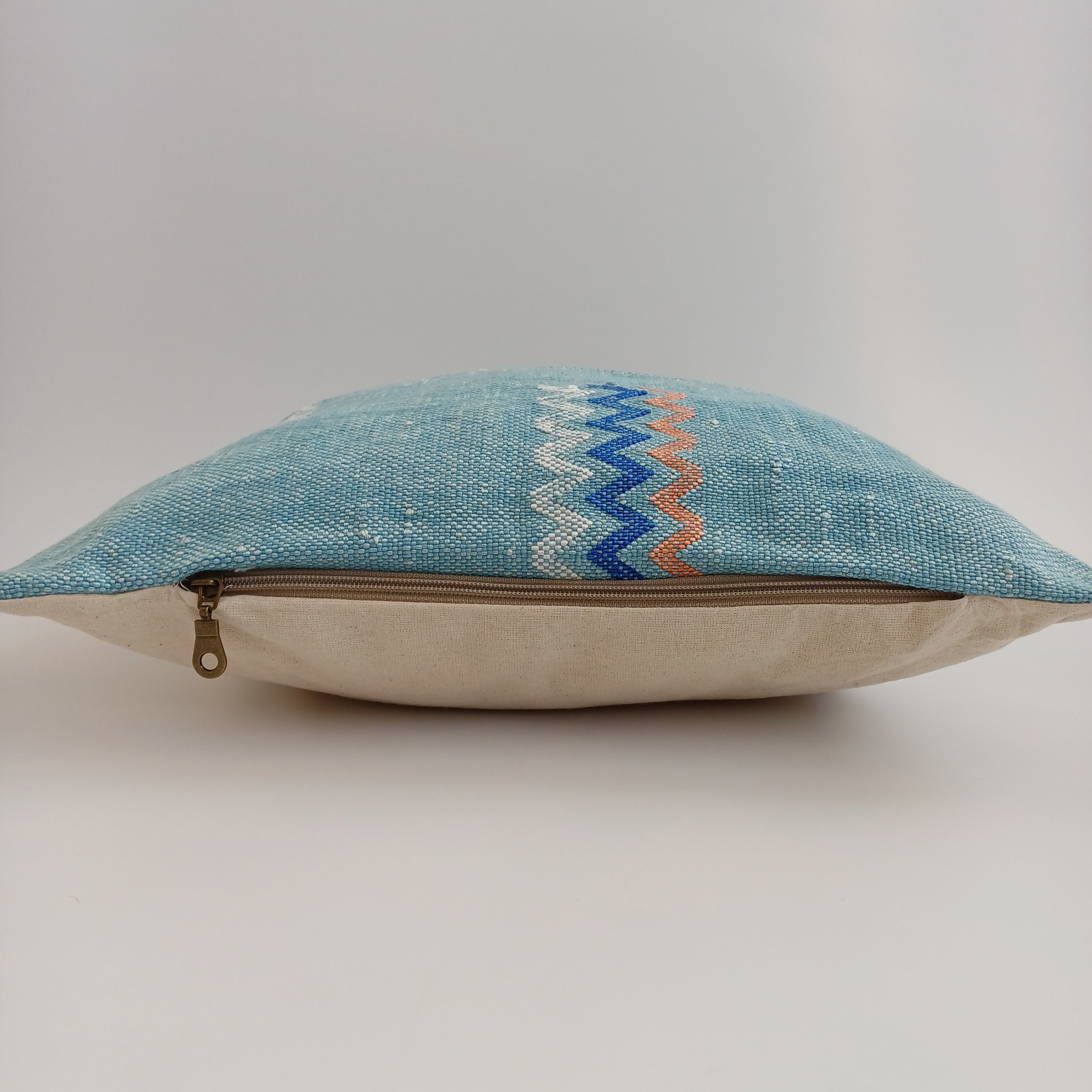 Moroccan Handmade Teal Blue Cactus Silk Cushion Cover 16''x16'' / 40x40 CM