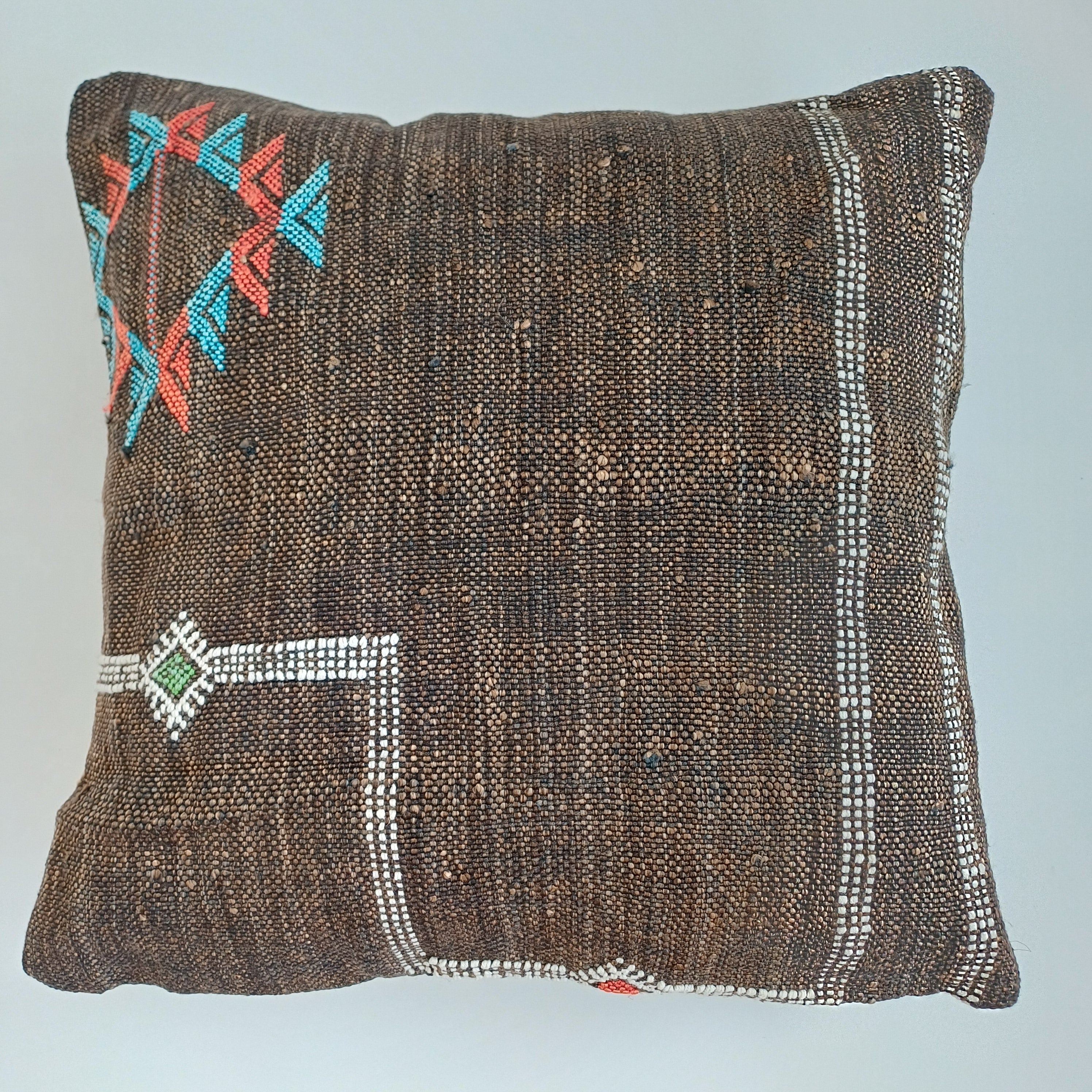 Moroccan Handmade Brown Cactus Silk Cushion Cover 16''x16'' / 40x40 CM