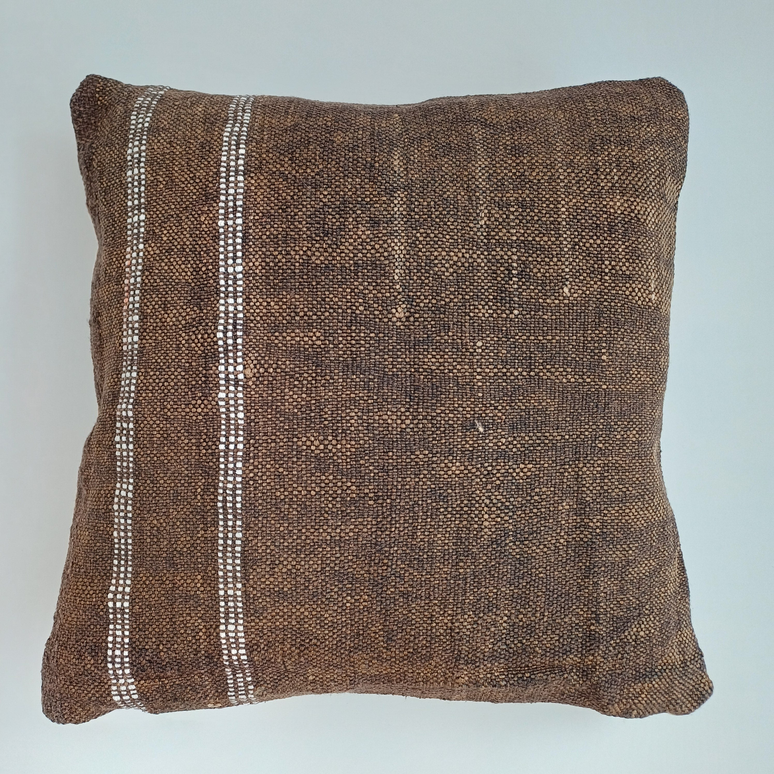 Moroccan Handmade Brown Cactus Silk Cushion Cover 16''x16'' / 40x40 CM