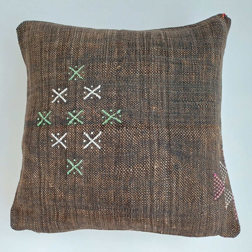 Moroccan Handmade Brown Cactus Silk Cushion Cover 16''x16'' / 40x40 CM